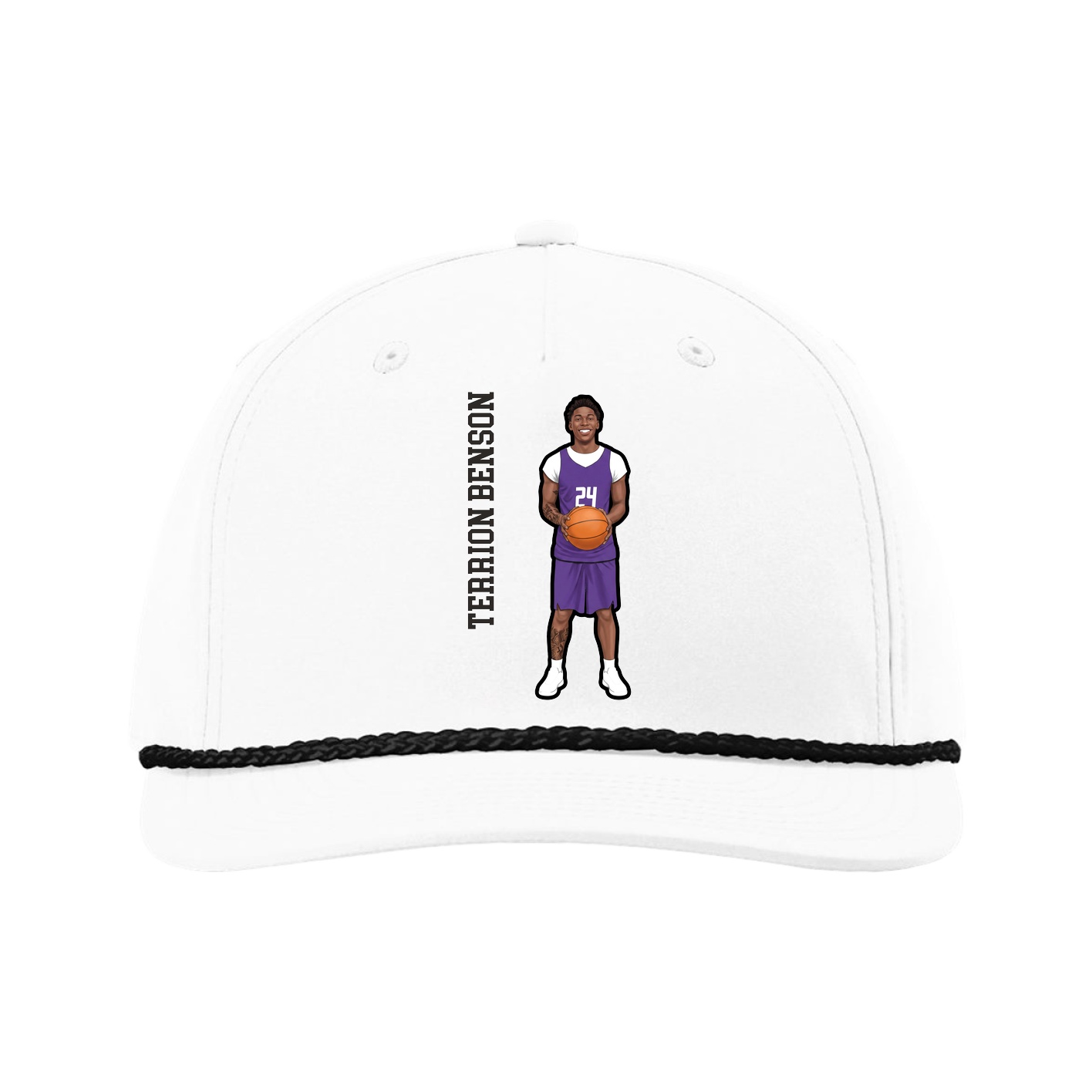 Five-Panel Classic Rope Cap — Name Vertical in White
