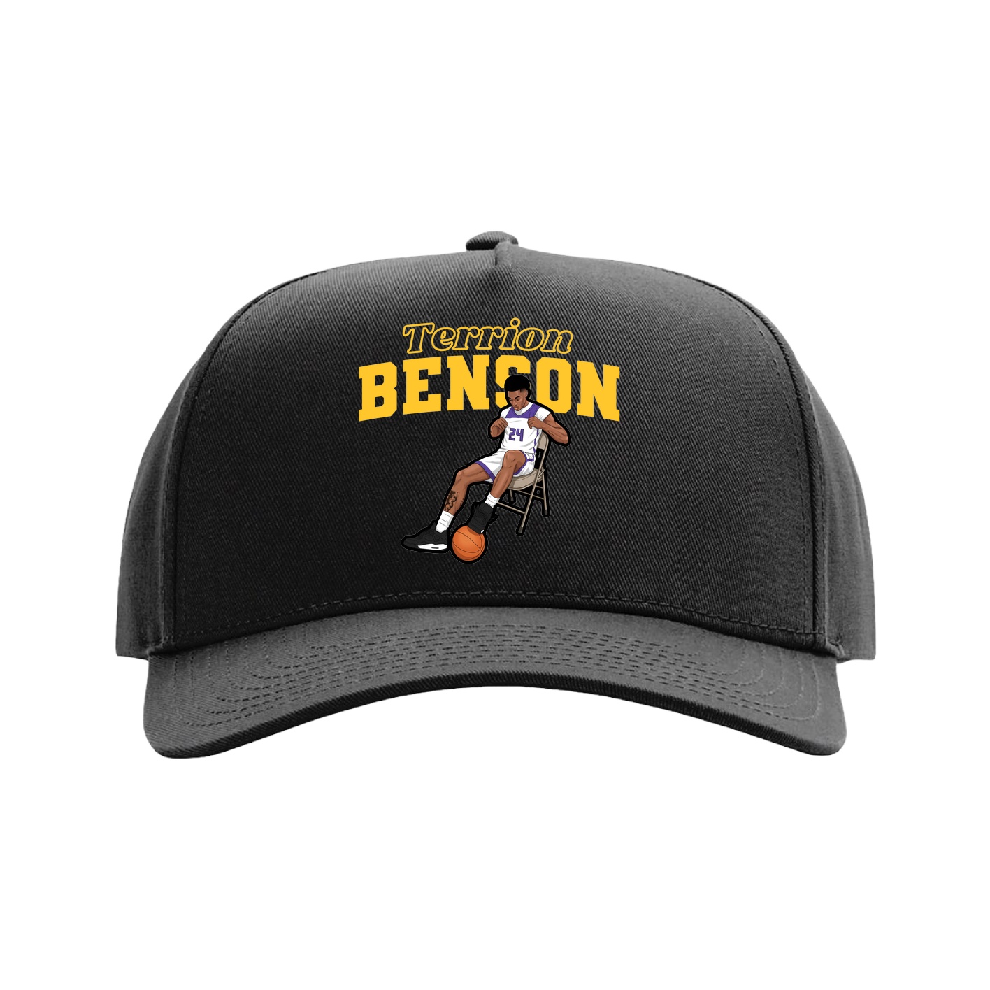 Full Fabric Five-Panel Champ Cap — Name Arch in Black