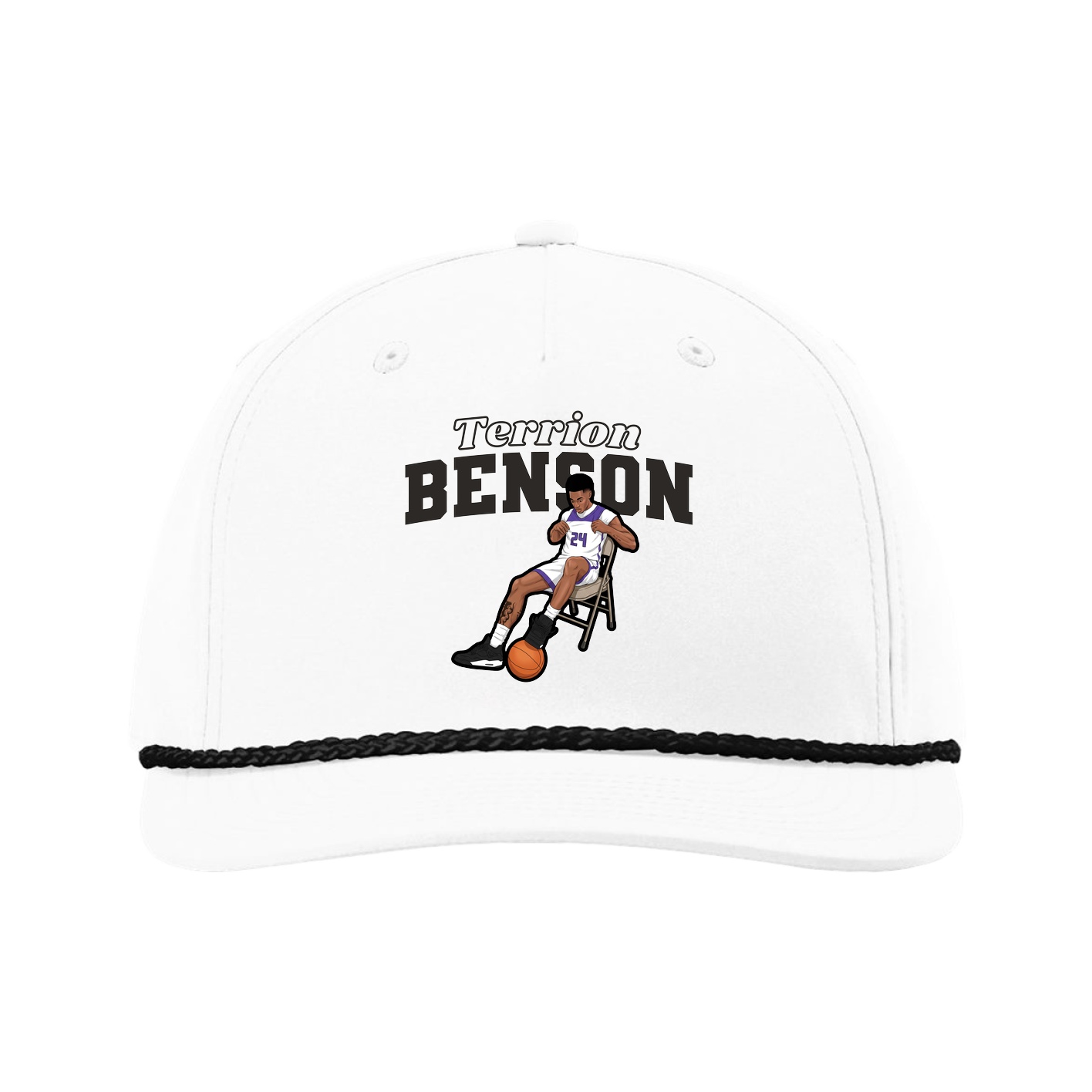 Five-Panel Classic Rope Cap — Name Arch in White