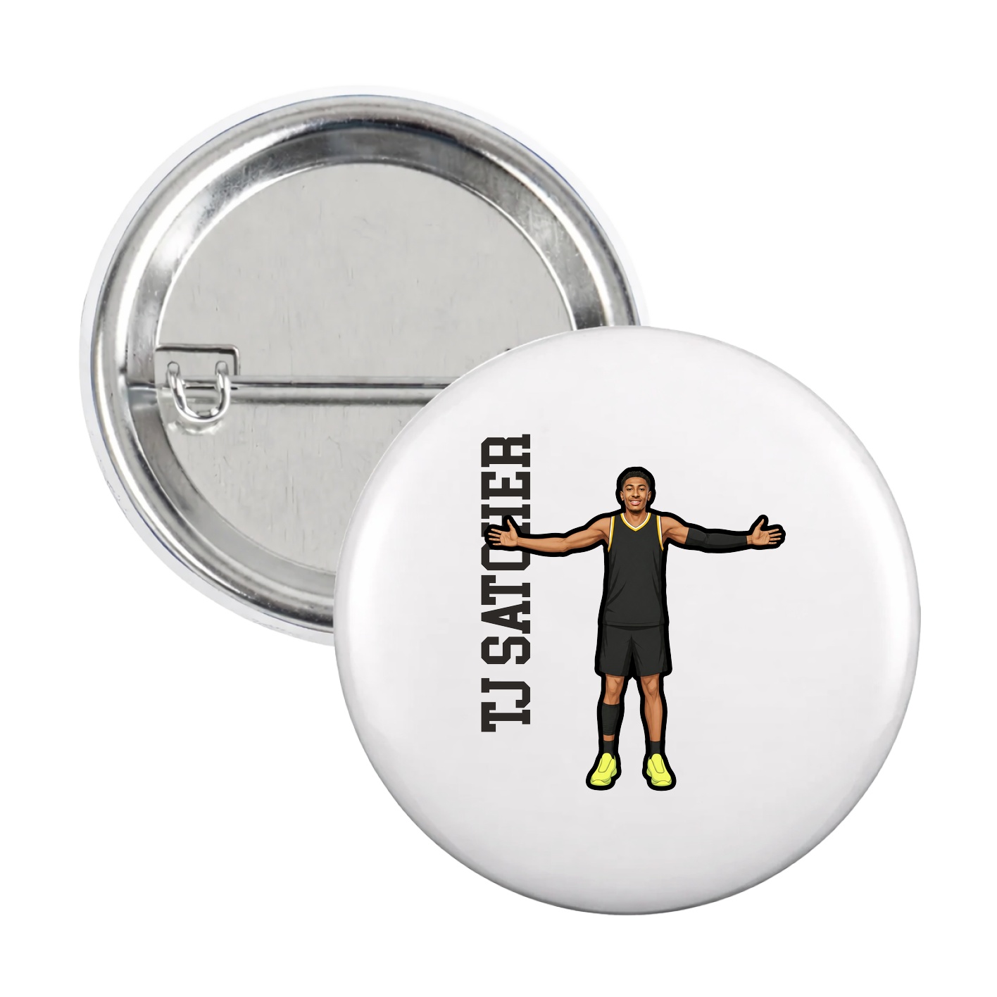 Game Day Button — Name Vertical in White