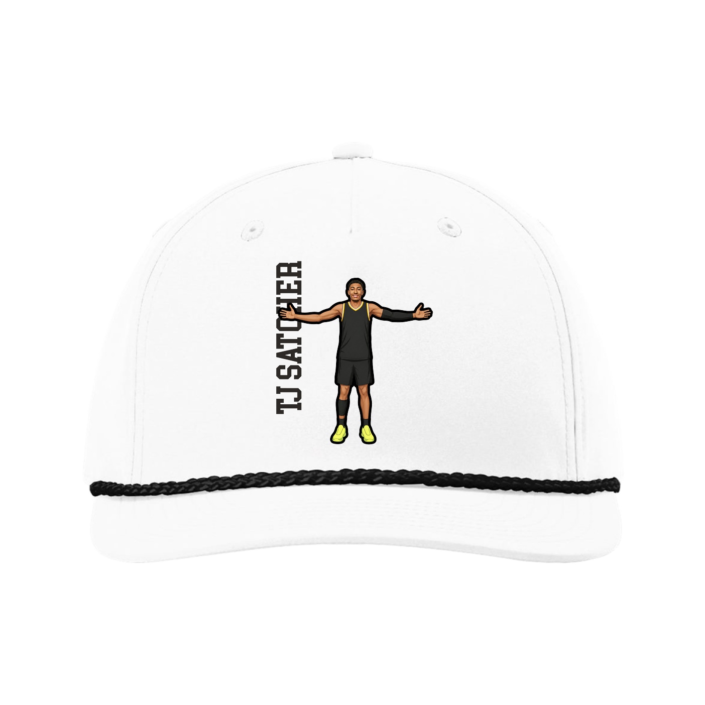 Five-Panel Classic Rope Cap — Name Vertical in White