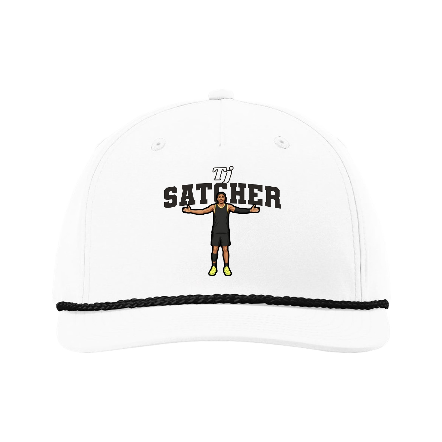 Five-Panel Classic Rope Cap — Name Arch in White