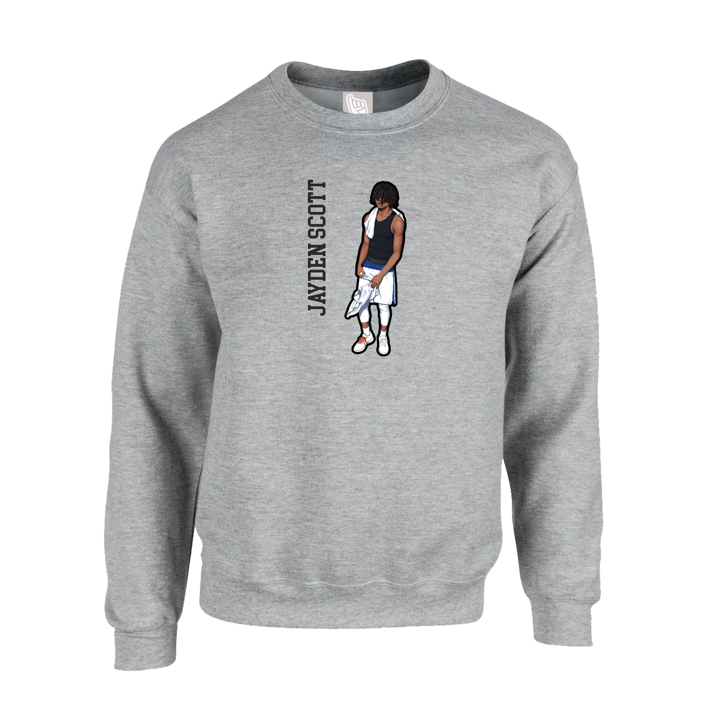 Fleece Crew — Name Vertical in Grey
