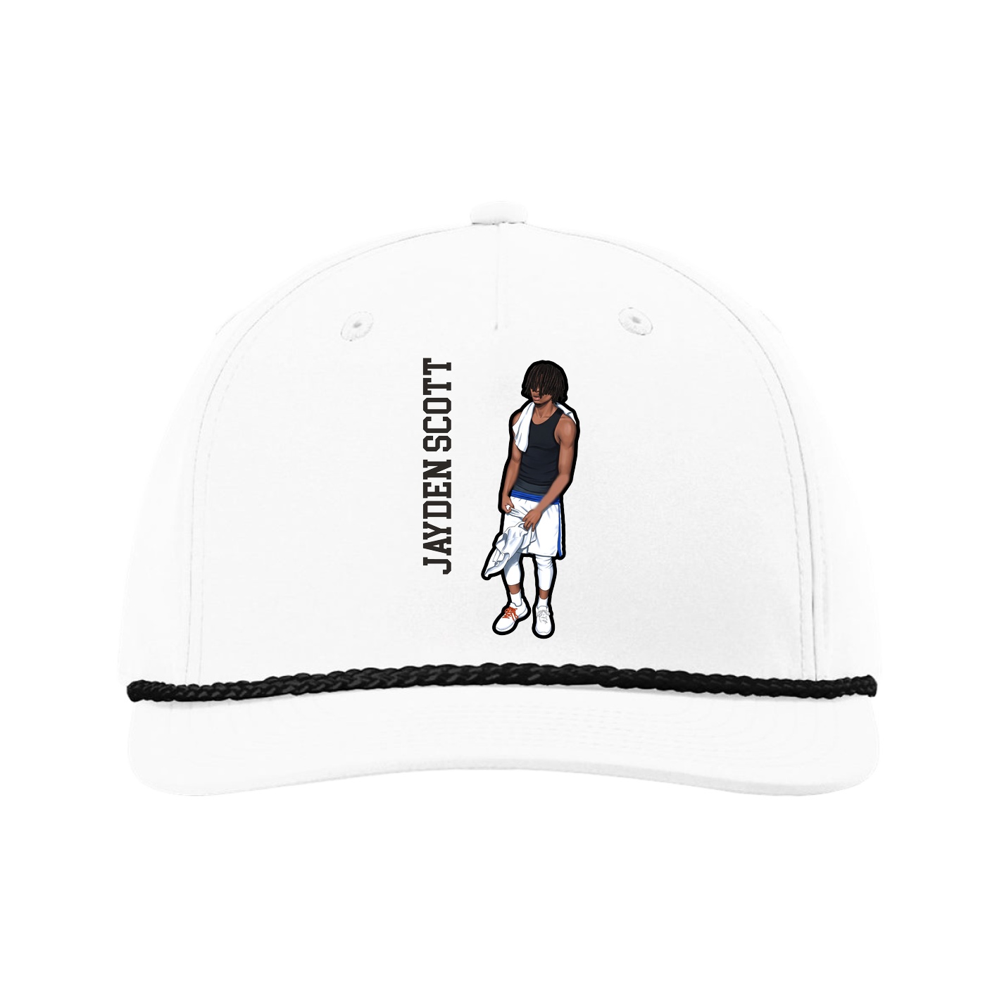 Five-Panel Classic Rope Cap — Name Vertical in White