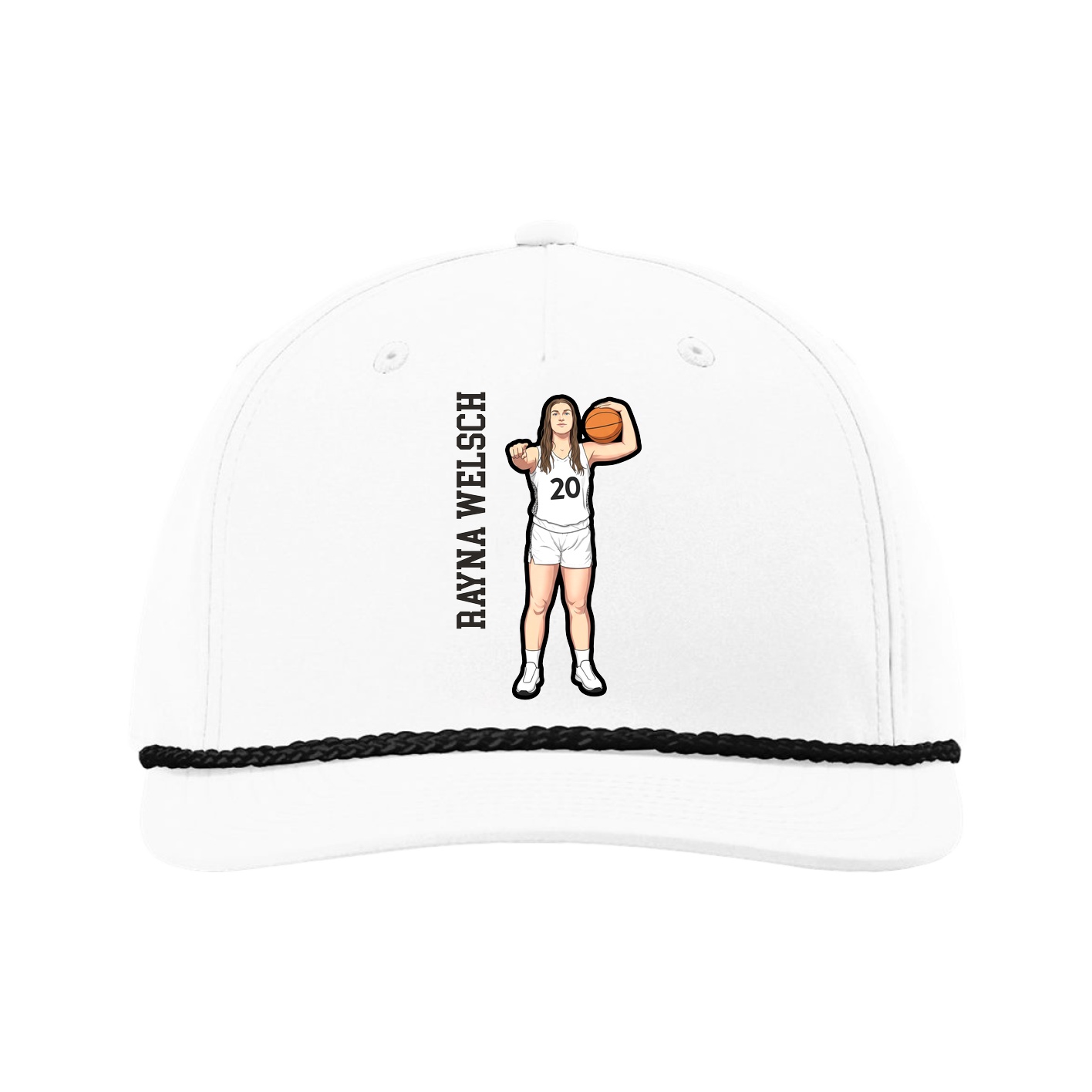 Five-Panel Classic Rope Cap — Name Vertical in White
