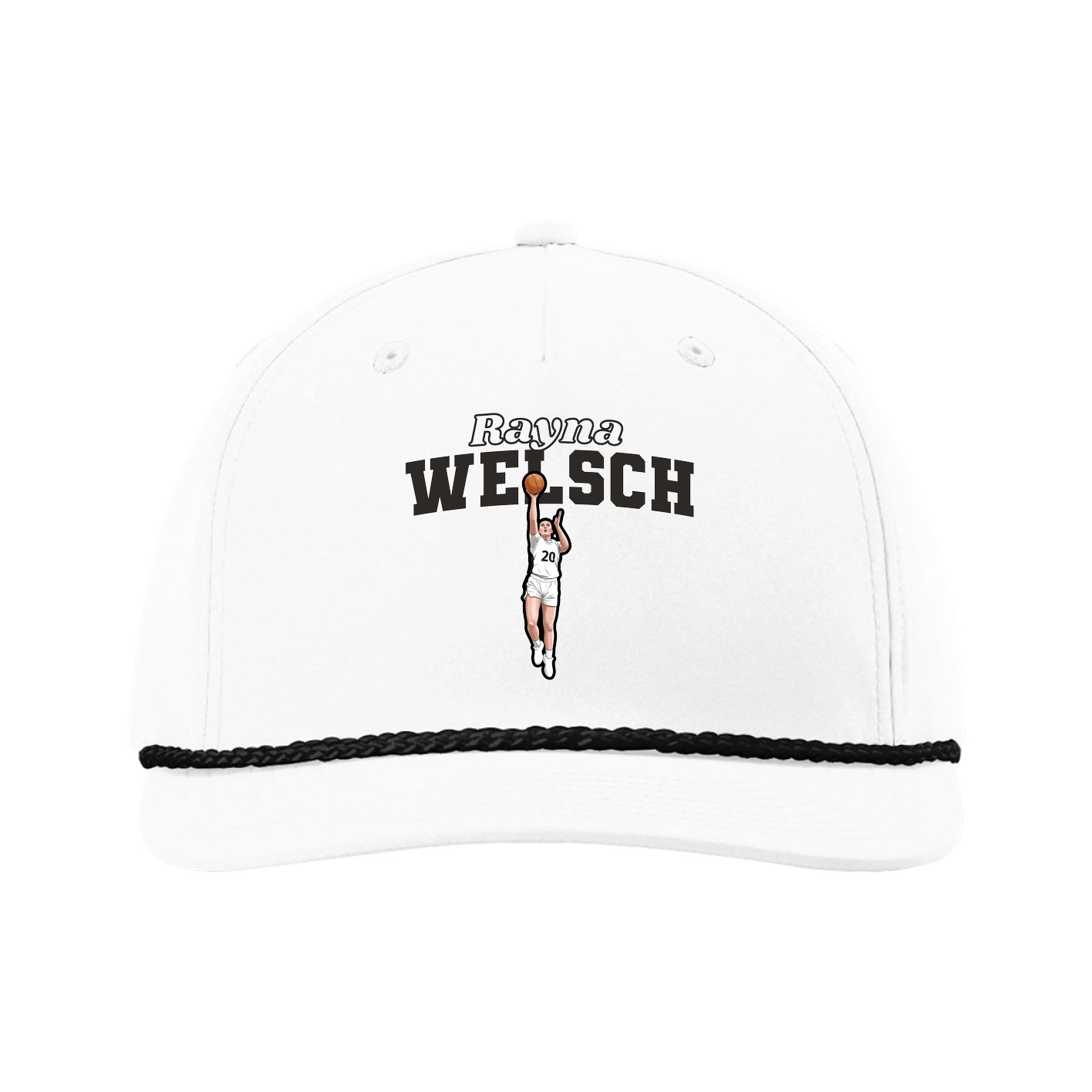 Five-Panel Classic Rope Cap — Name Arch in White