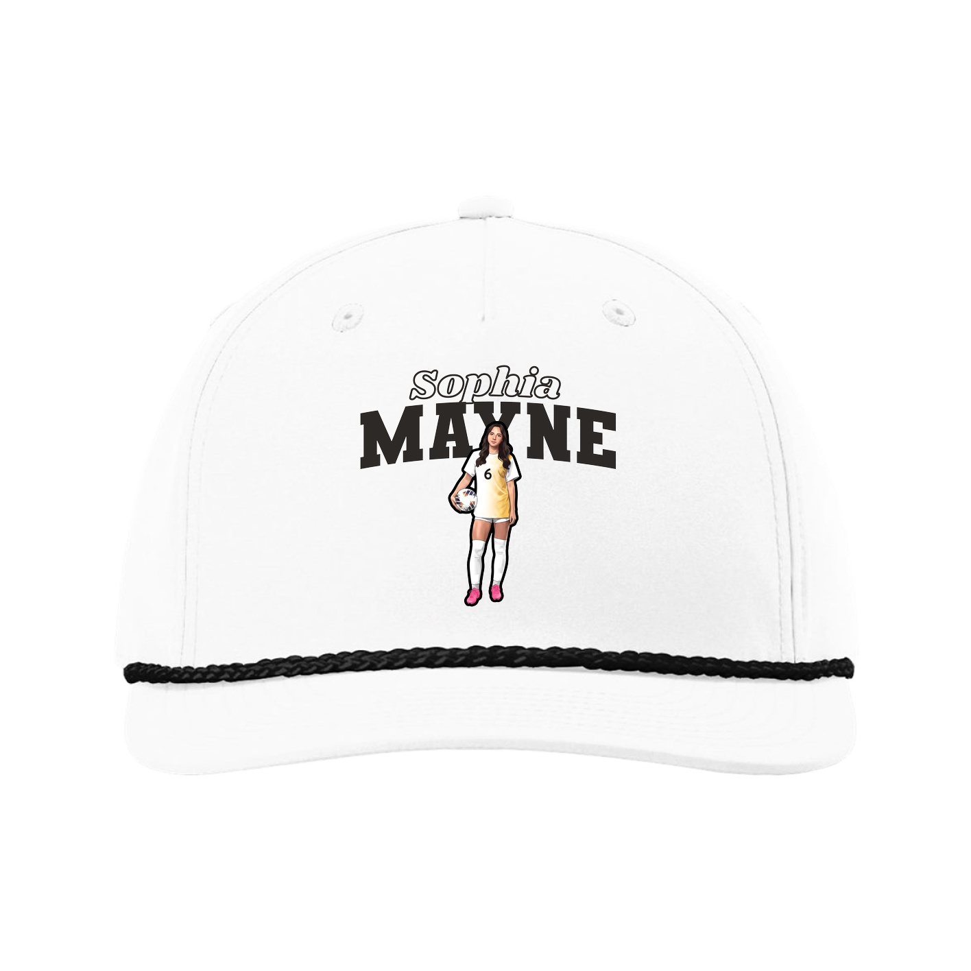Five-Panel Classic Rope Cap — Name Arch in White
