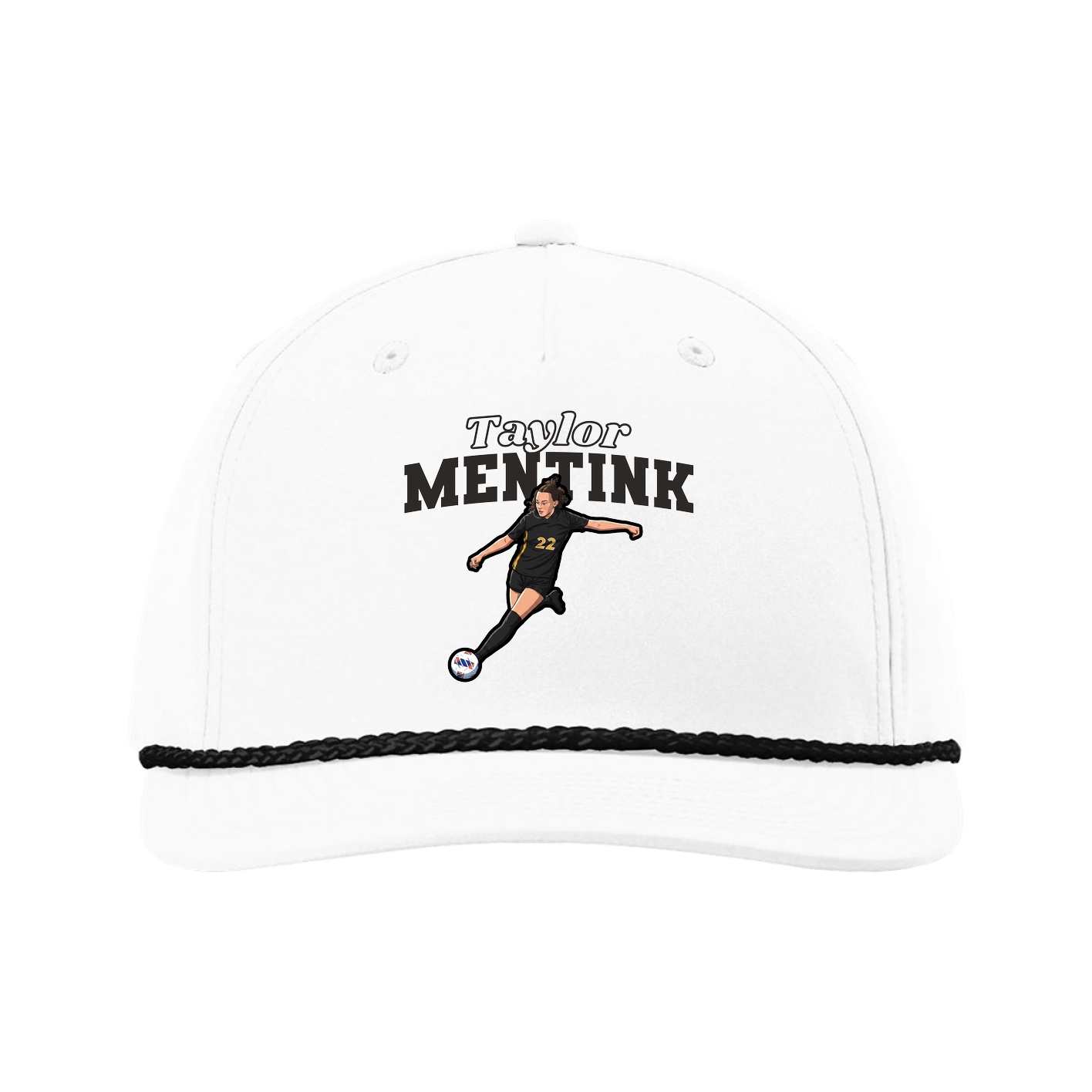 Five-Panel Classic Rope Cap — Name Arch in White