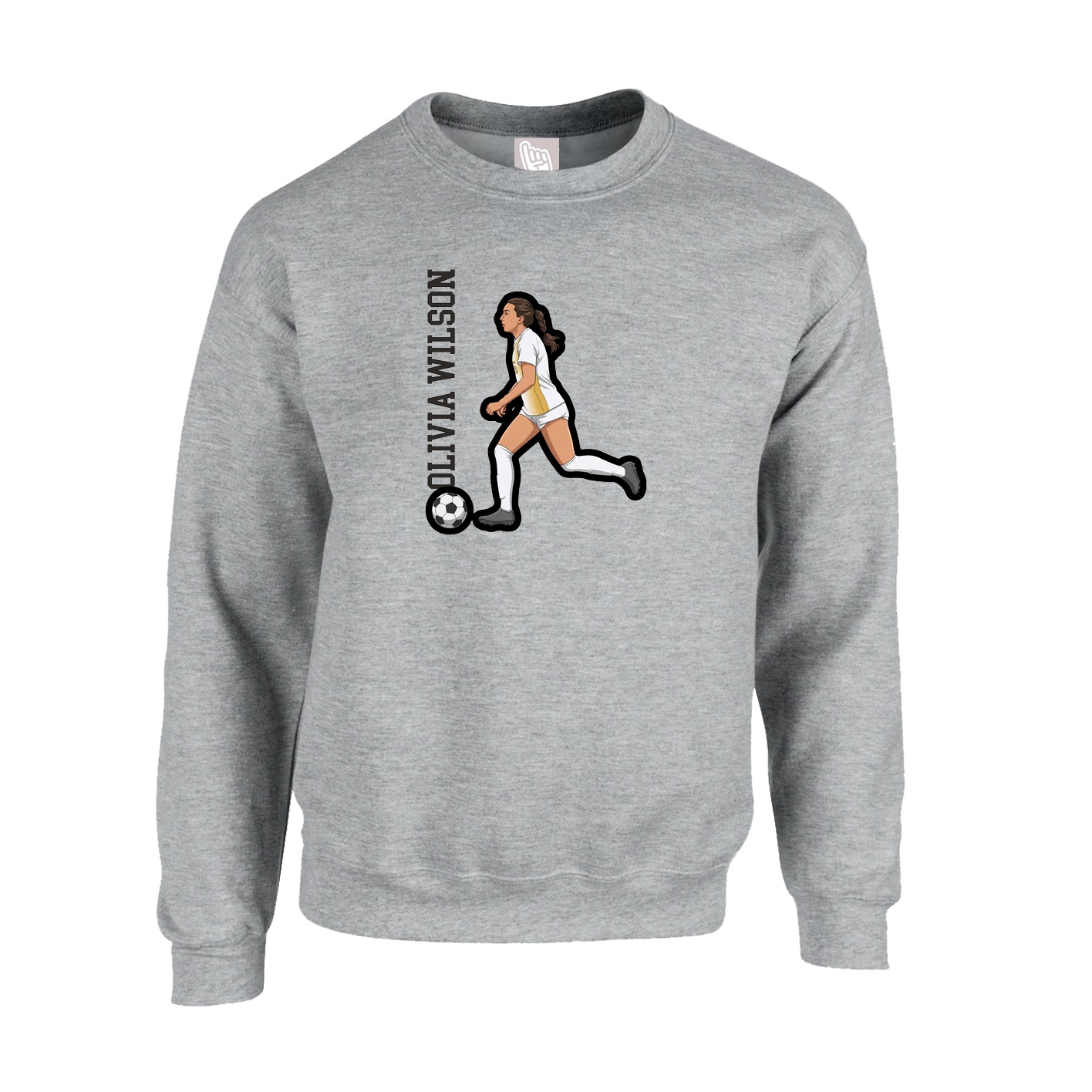 Fleece Crew — Name Vertical in Grey