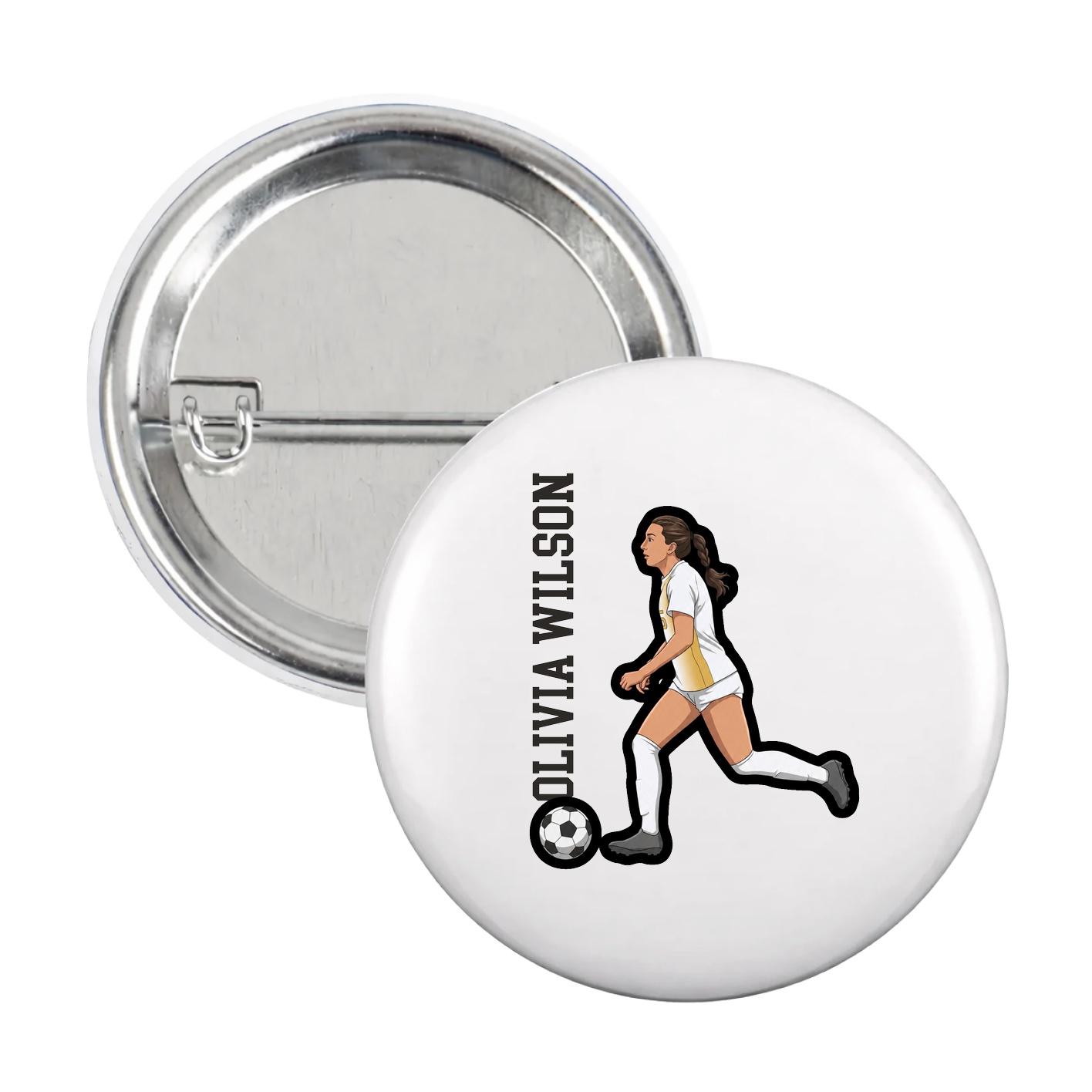Game Day Button — Name Vertical in White