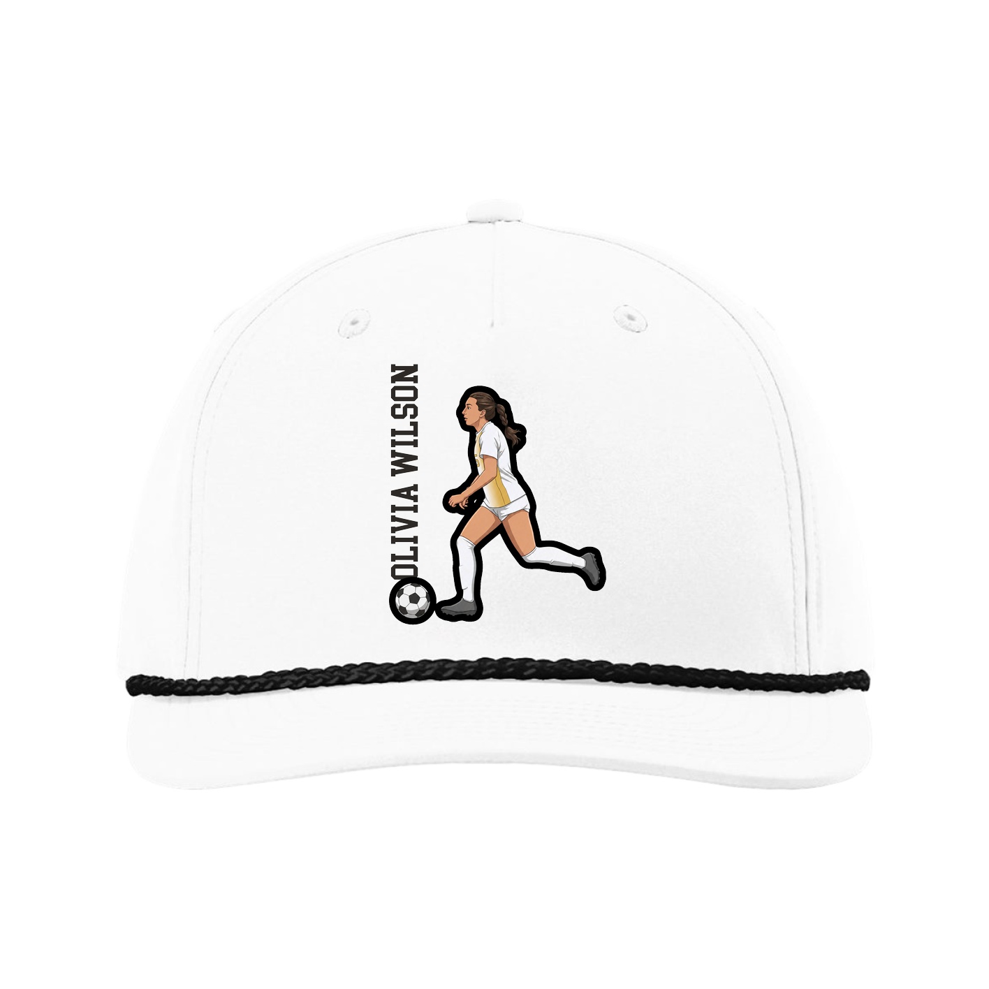 Five-Panel Classic Rope Cap — Name Vertical in White