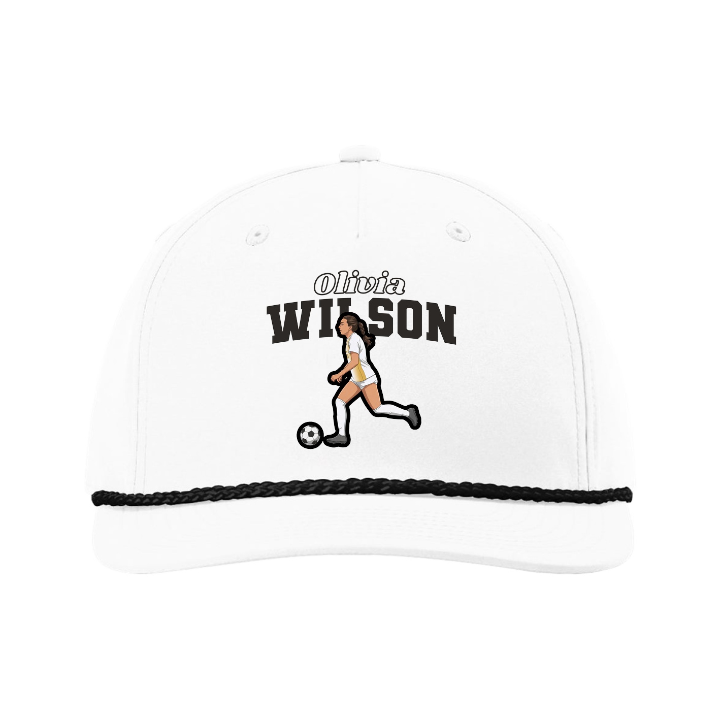 Five-Panel Classic Rope Cap — Name Arch in White