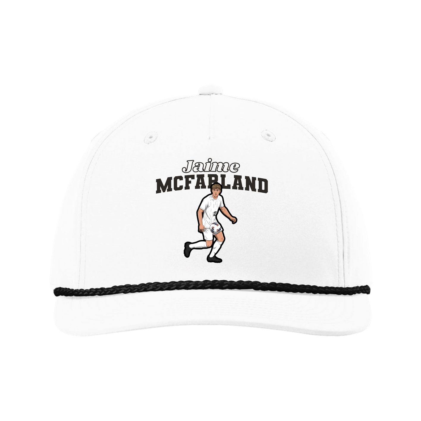 Five-Panel Classic Rope Cap — Name Arch in White