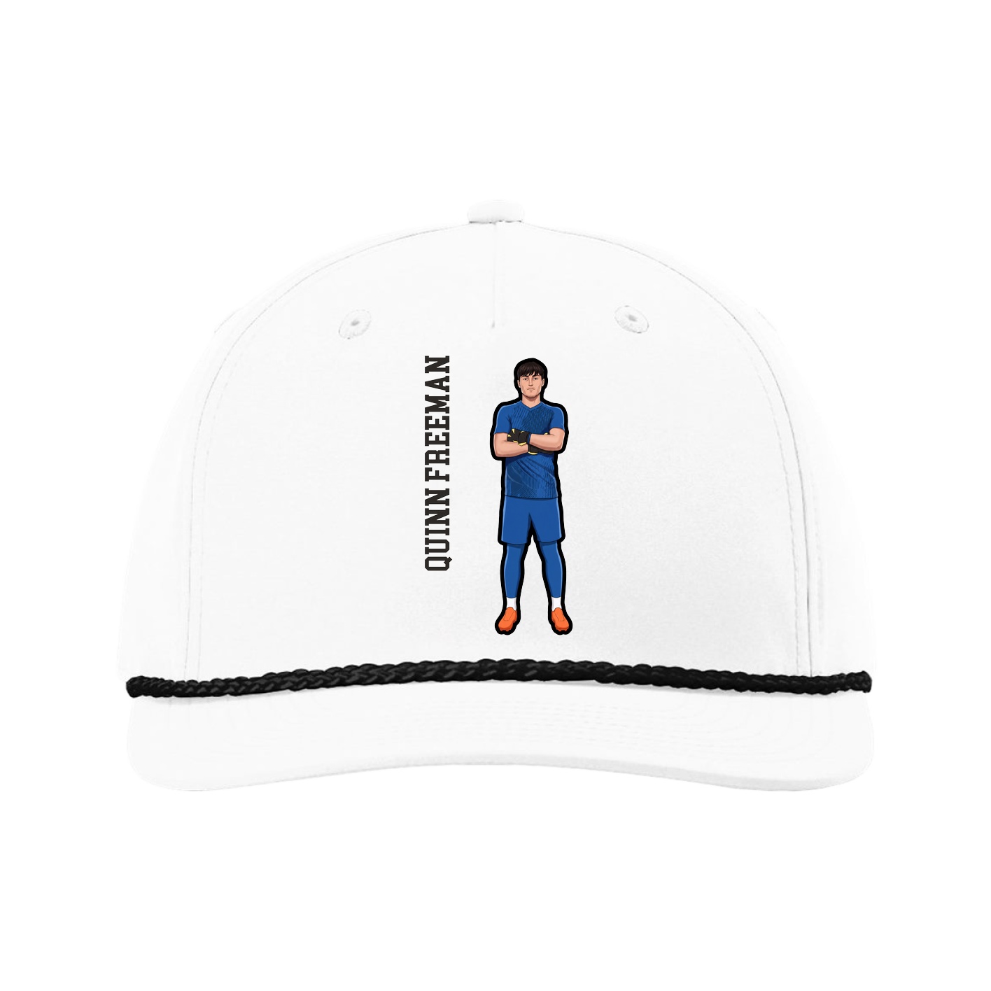 Five-Panel Classic Rope Cap — Name Vertical in White