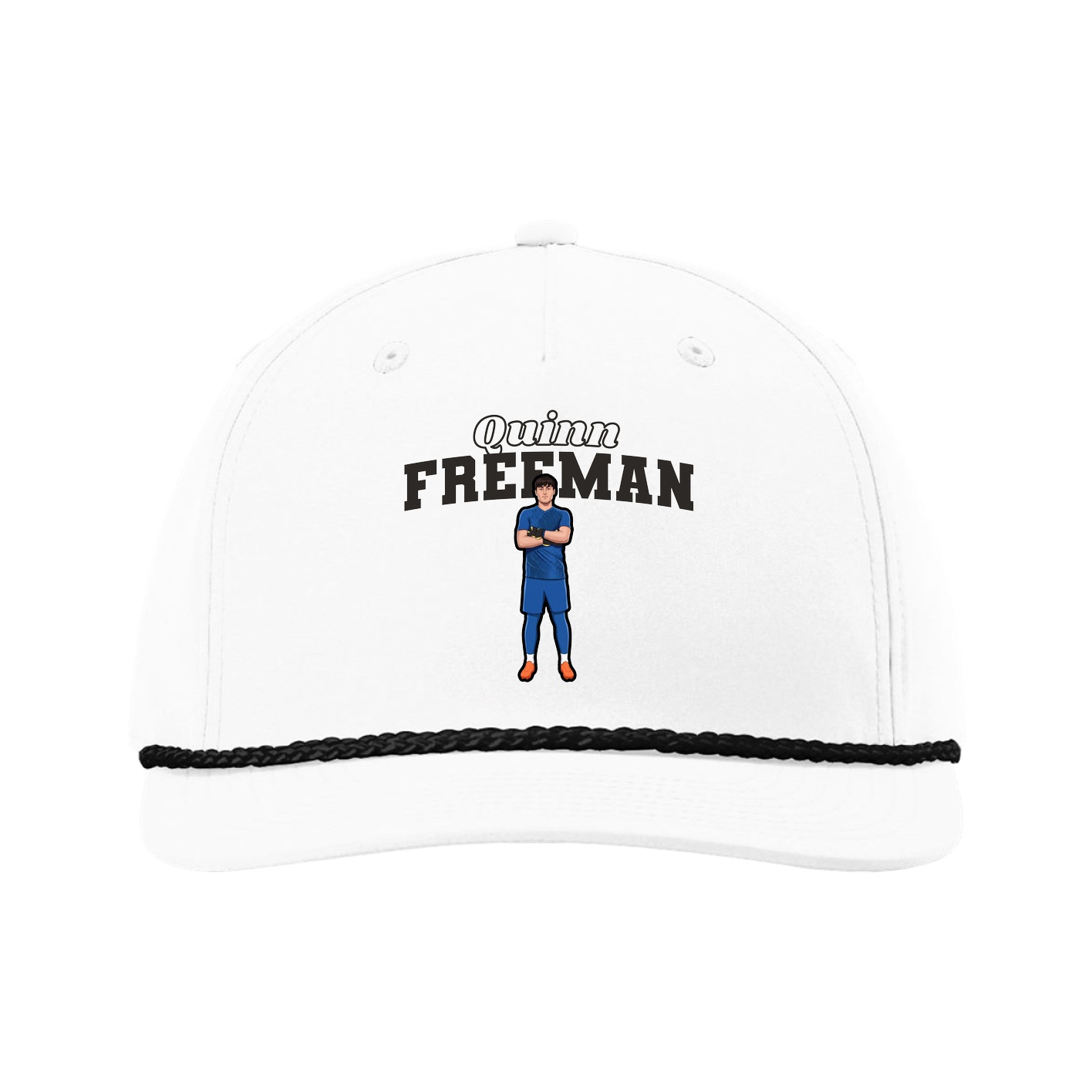 Five-Panel Classic Rope Cap — Name Arch in White