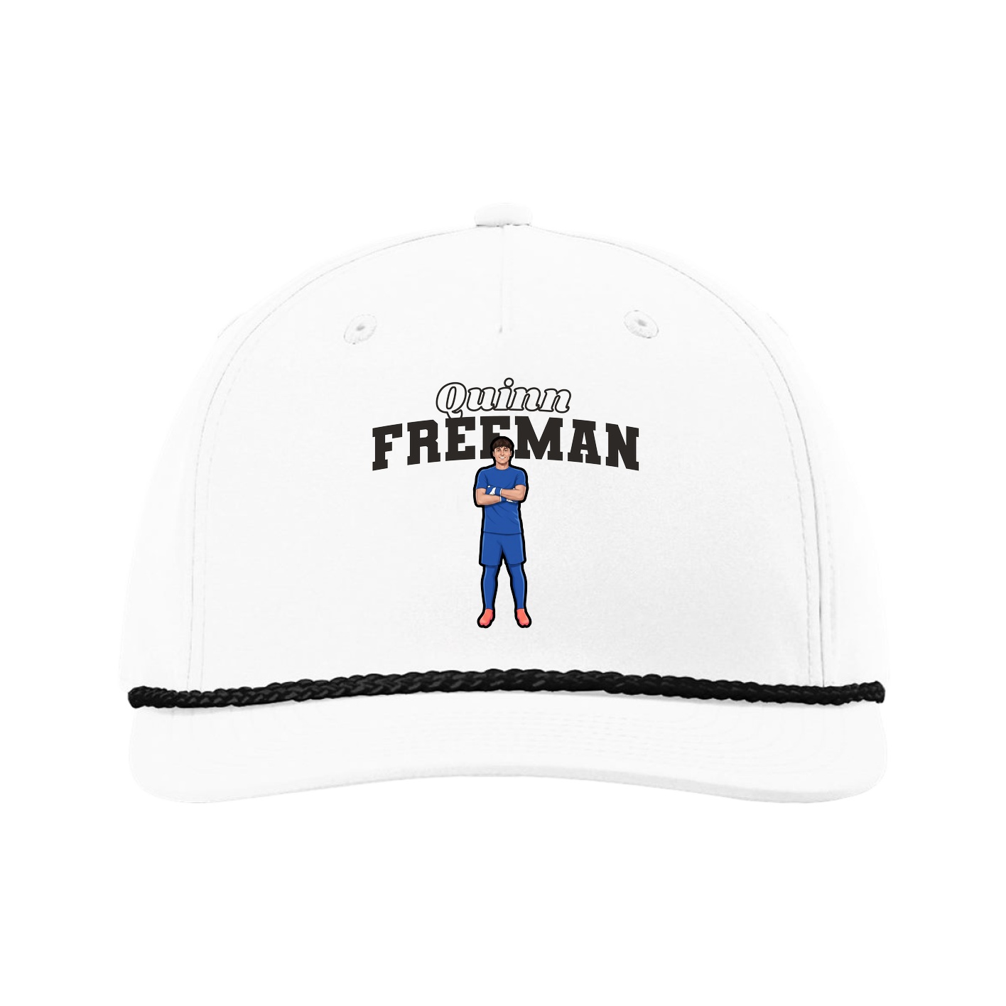 Five-Panel Classic Rope Cap — Name Arch in White