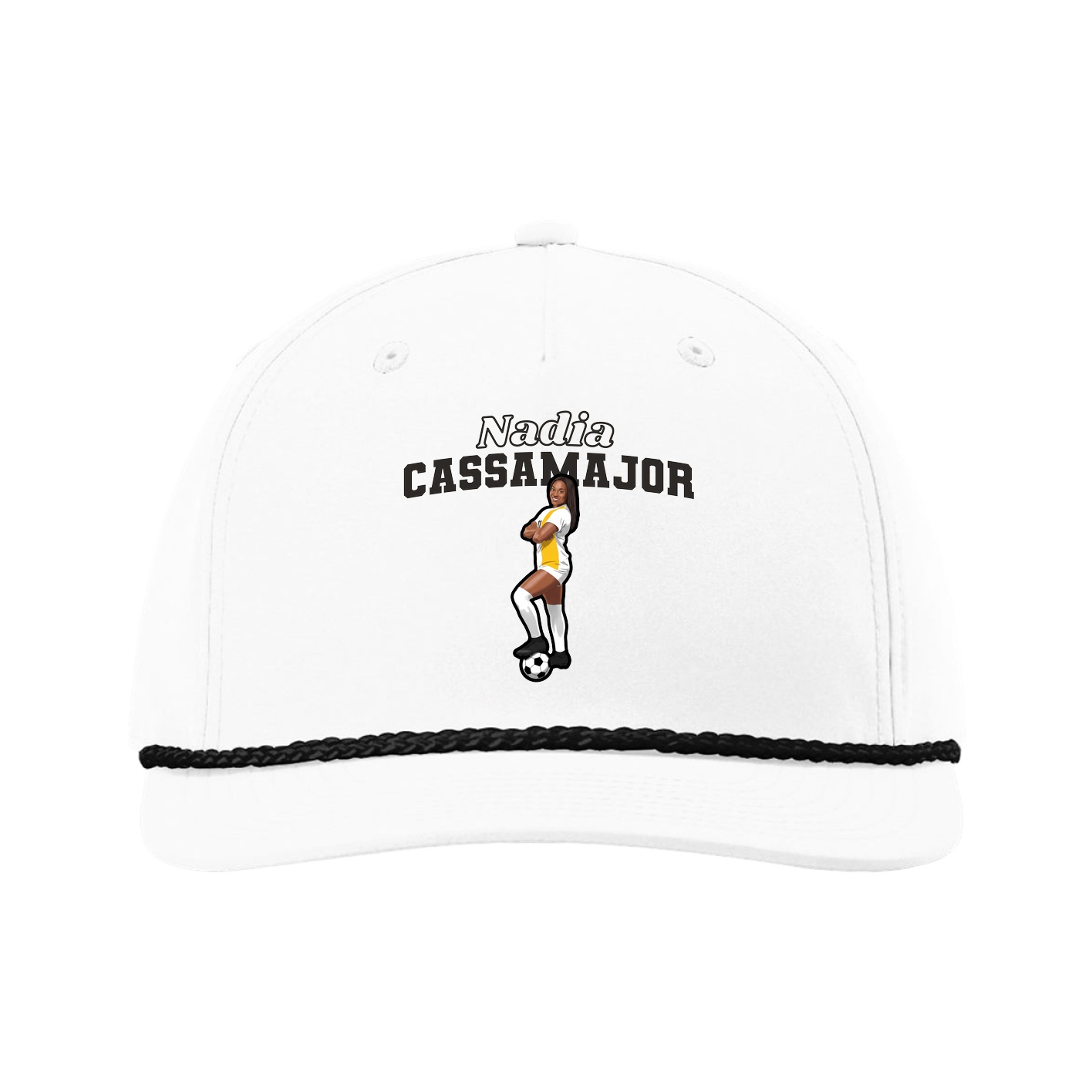 Five-Panel Classic Rope Cap — Name Arch in White