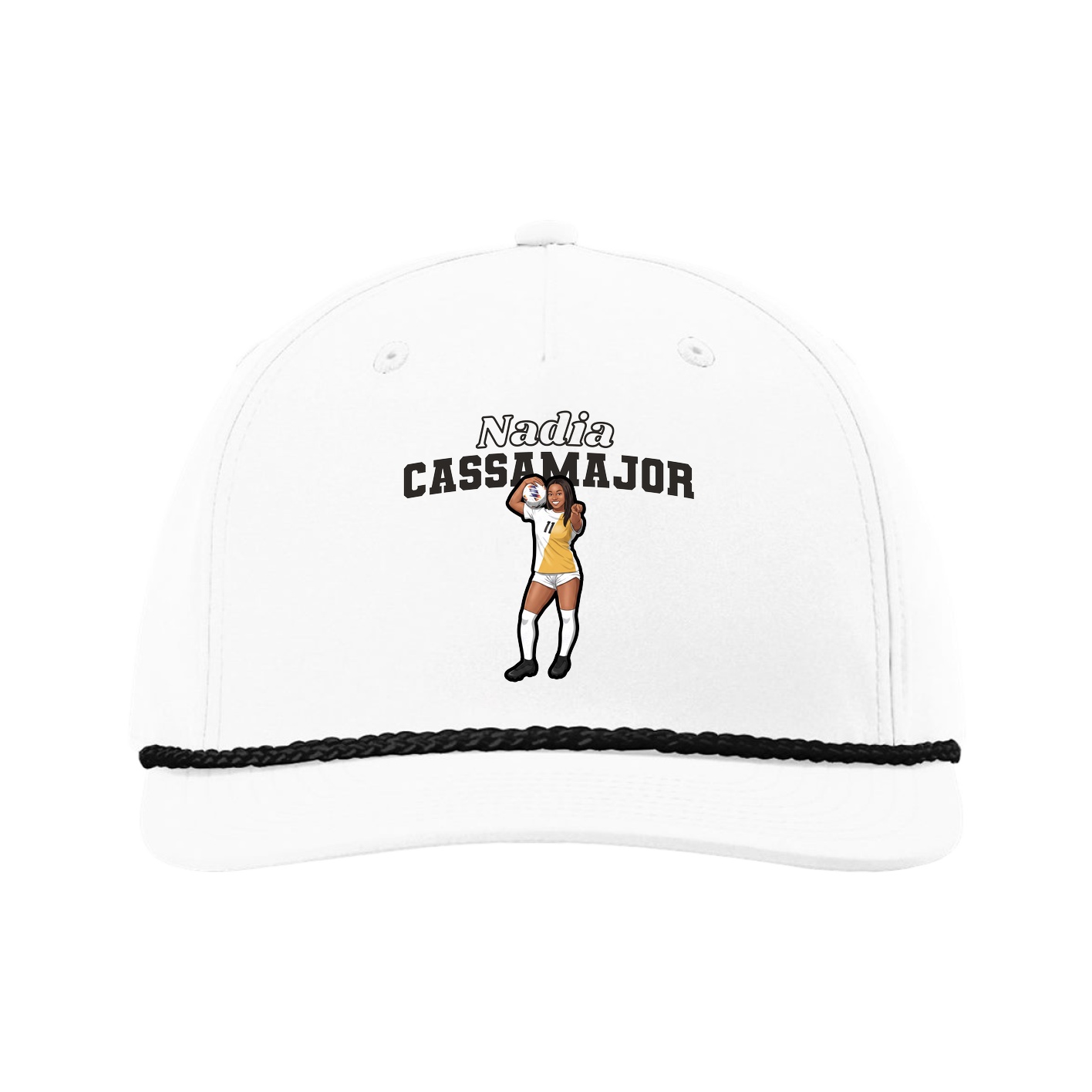 Five-Panel Classic Rope Cap — Name Arch in White