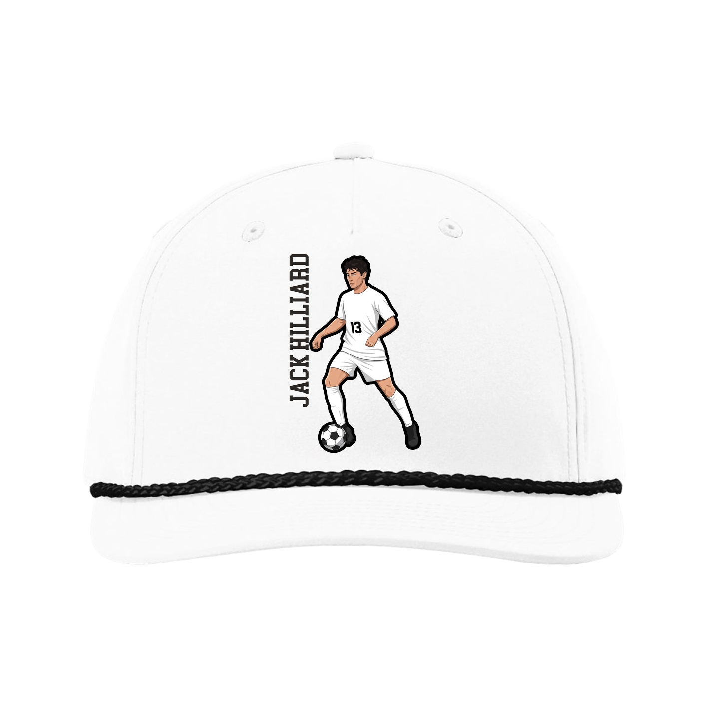 Five-Panel Classic Rope Cap — Name Vertical in White