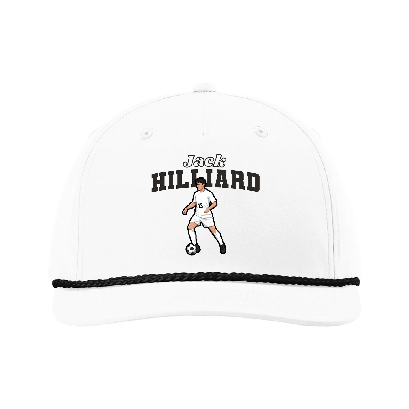Five-Panel Classic Rope Cap — Name Arch in White