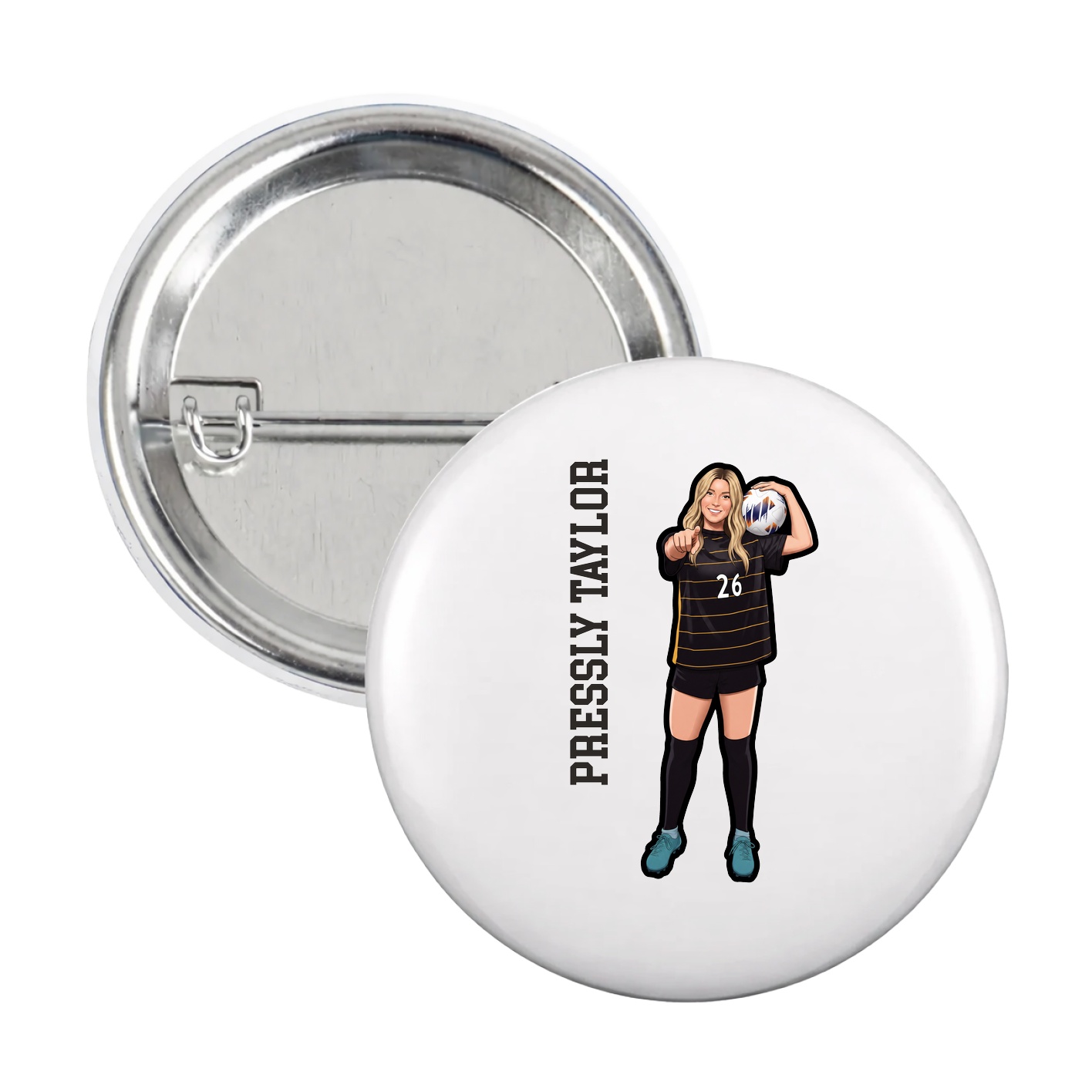 Game Day Button — Name Vertical in White