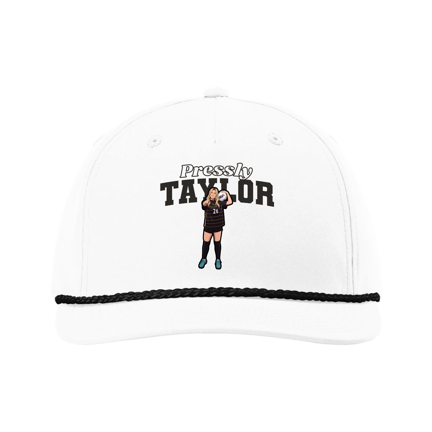 Five-Panel Classic Rope Cap — Name Arch in White