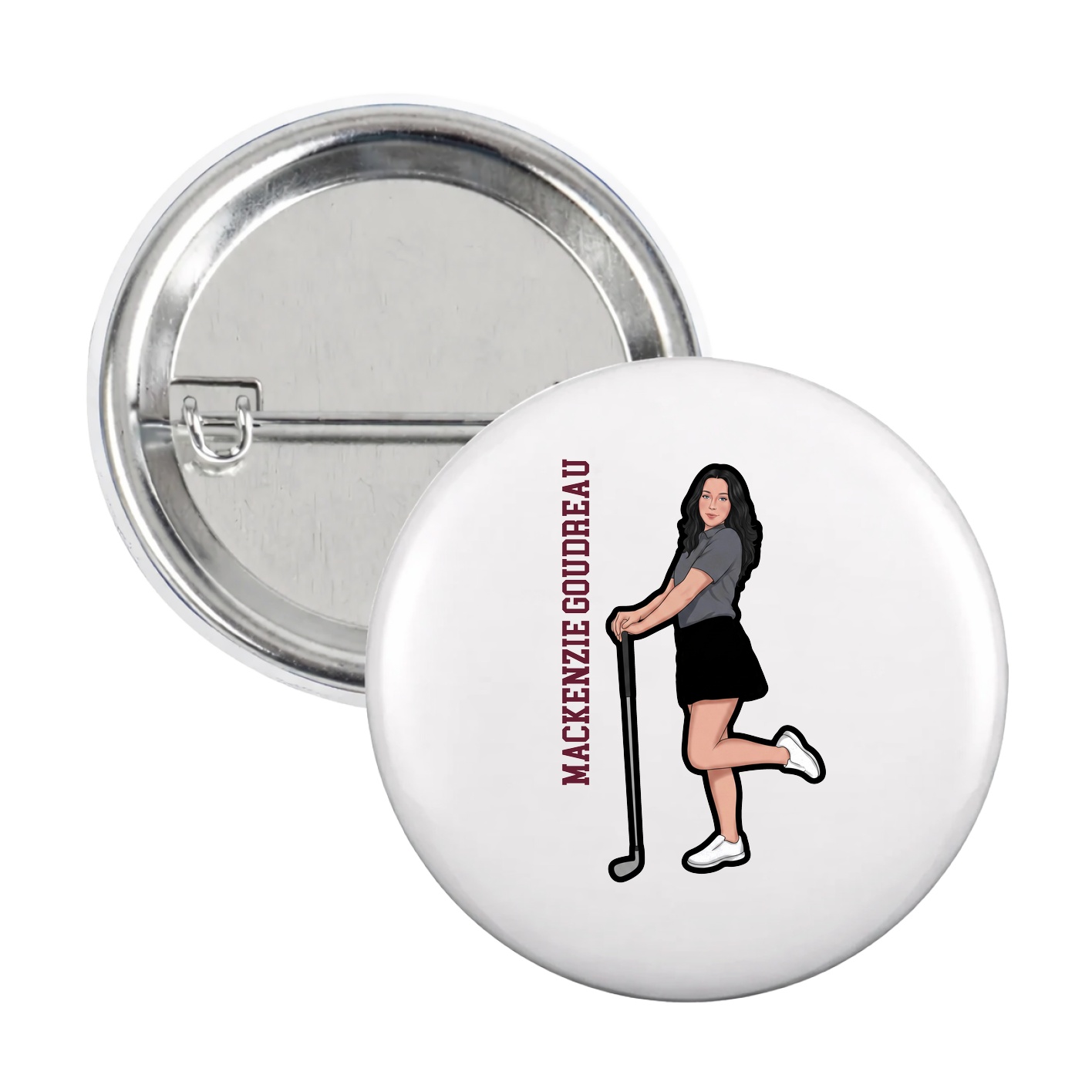 Game Day Button — Name Vertical in White