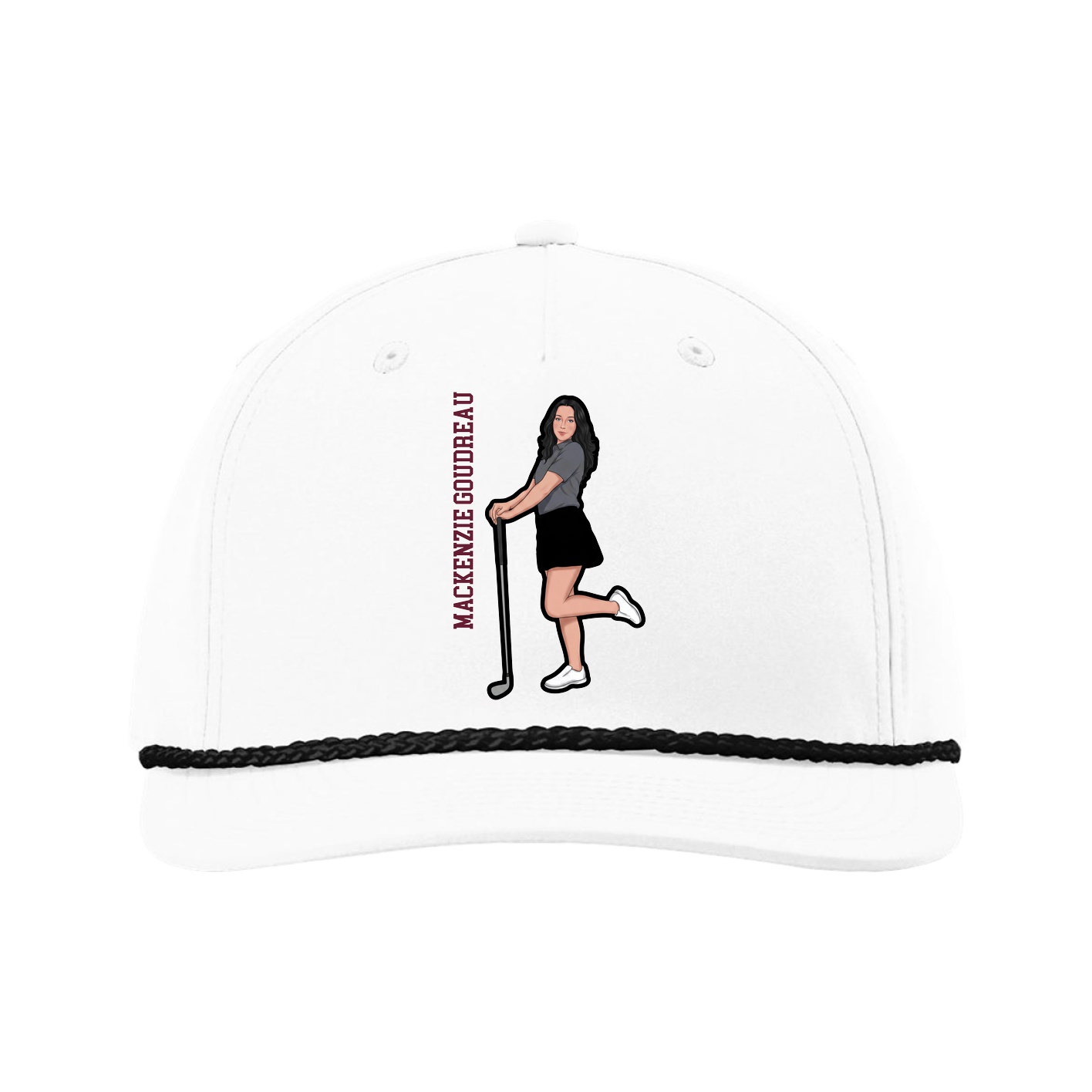 Five-Panel Classic Rope Cap — Name Vertical in White