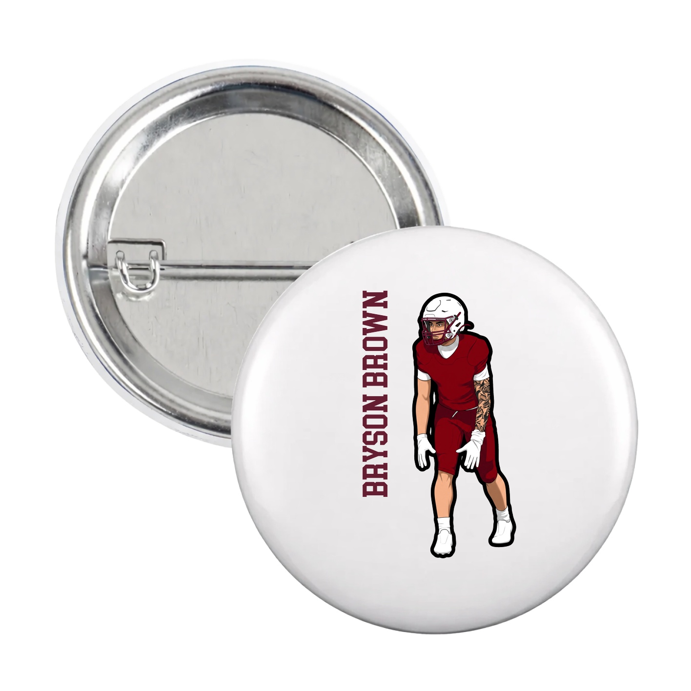 Game Day Button — Name Vertical in White