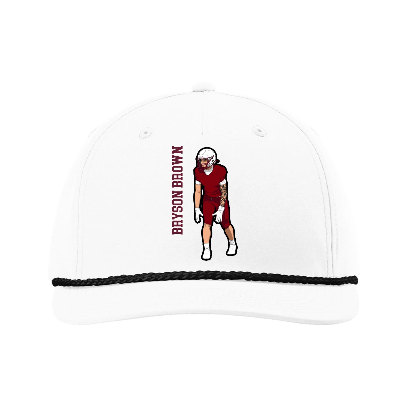 Five-Panel Classic Rope Cap — Name Vertical in White