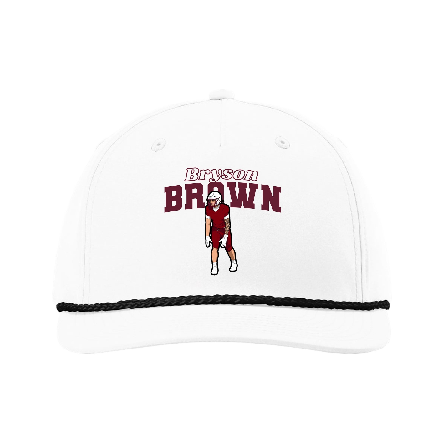 Five-Panel Classic Rope Cap — Name Arch in White