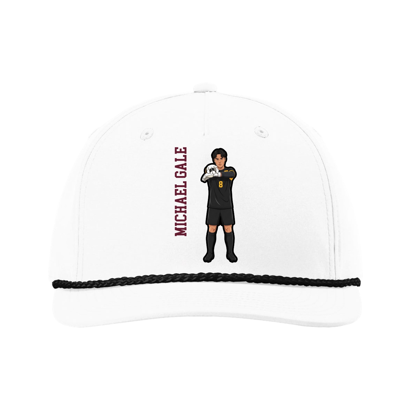 Five-Panel Classic Rope Cap — Name Vertical in White