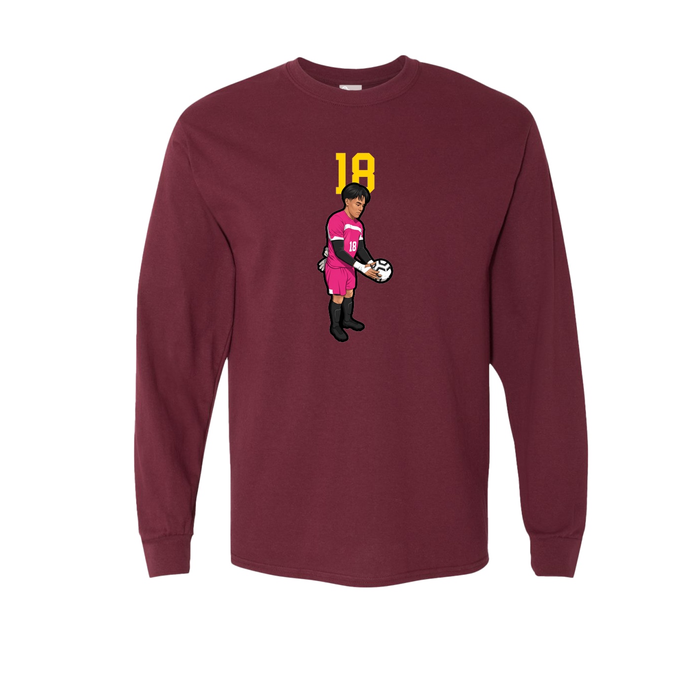 Long Sleeve Tee — Number Top in Maroon