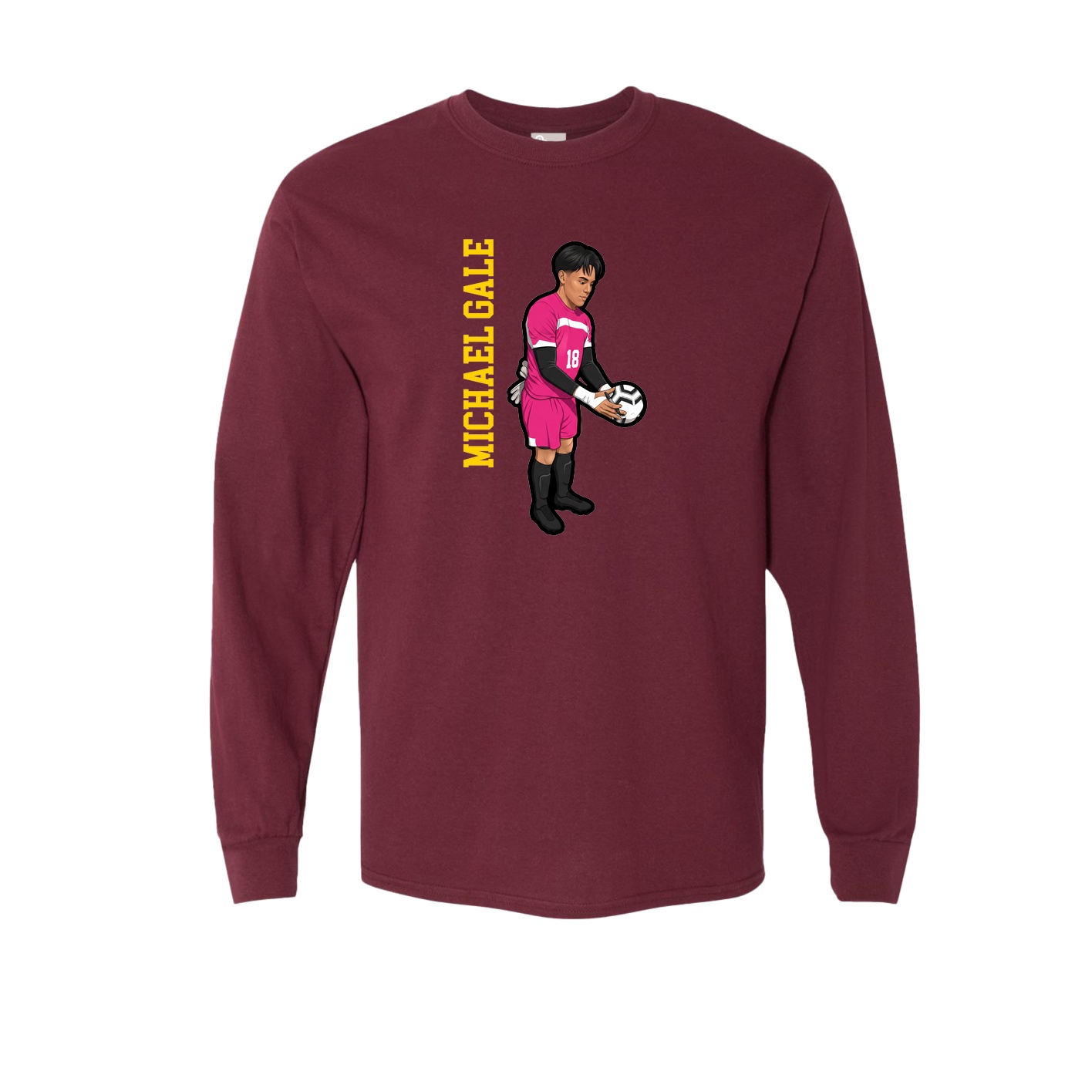 Long Sleeve Tee — Name Vertical in Maroon