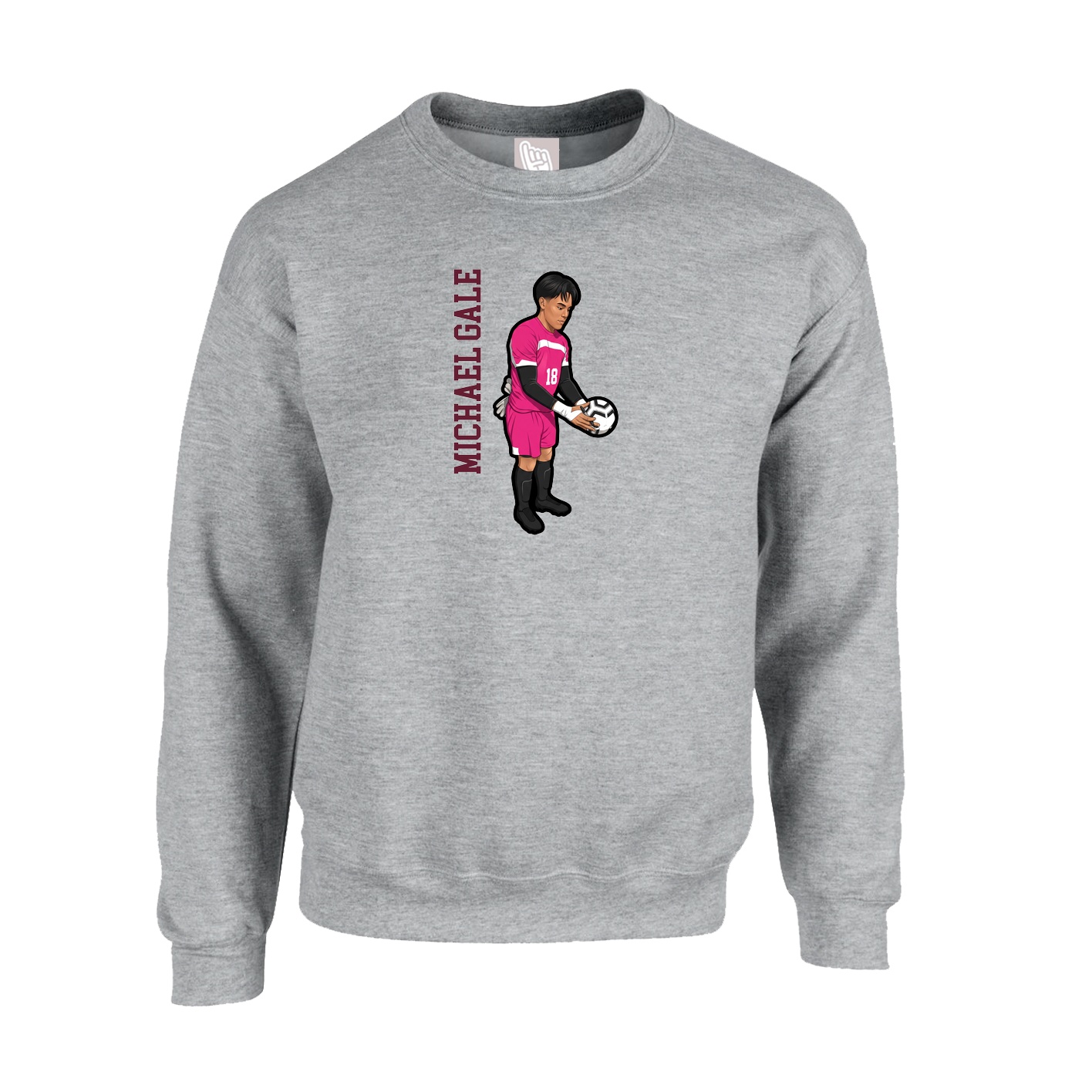 Fleece Crew — Name Vertical in Grey