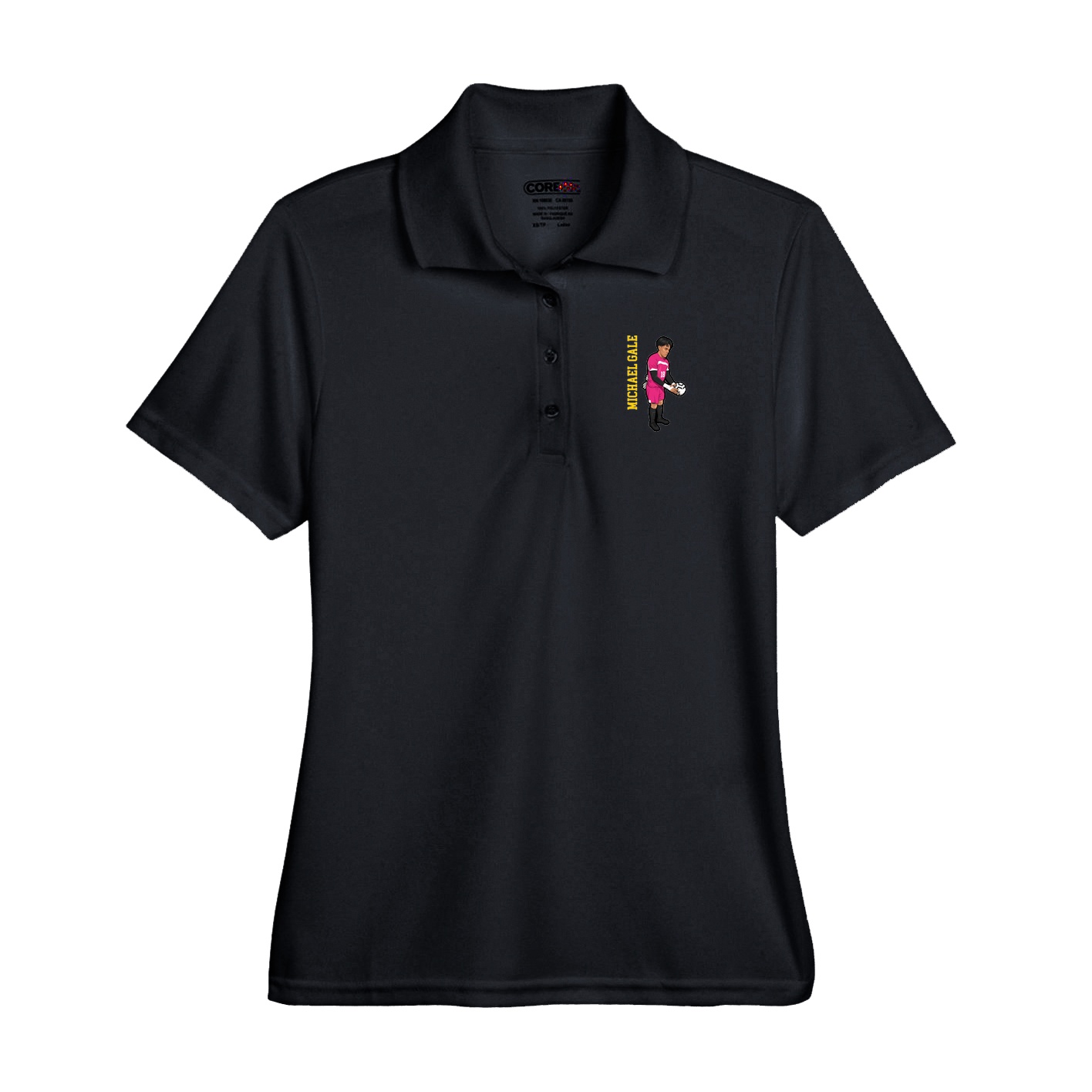 Performance Polo — Name Vertical in Black