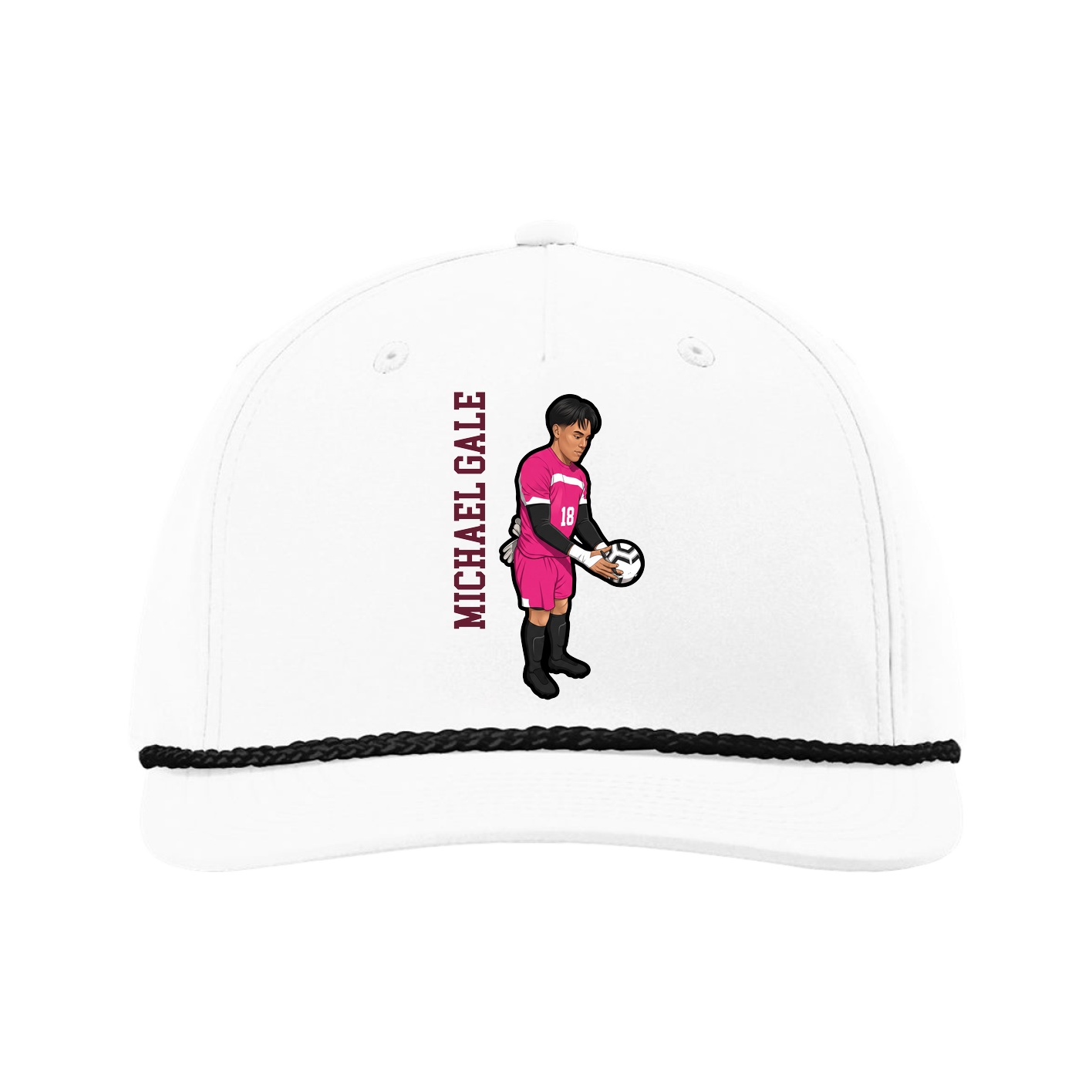 Five-Panel Classic Rope Cap — Name Vertical in White