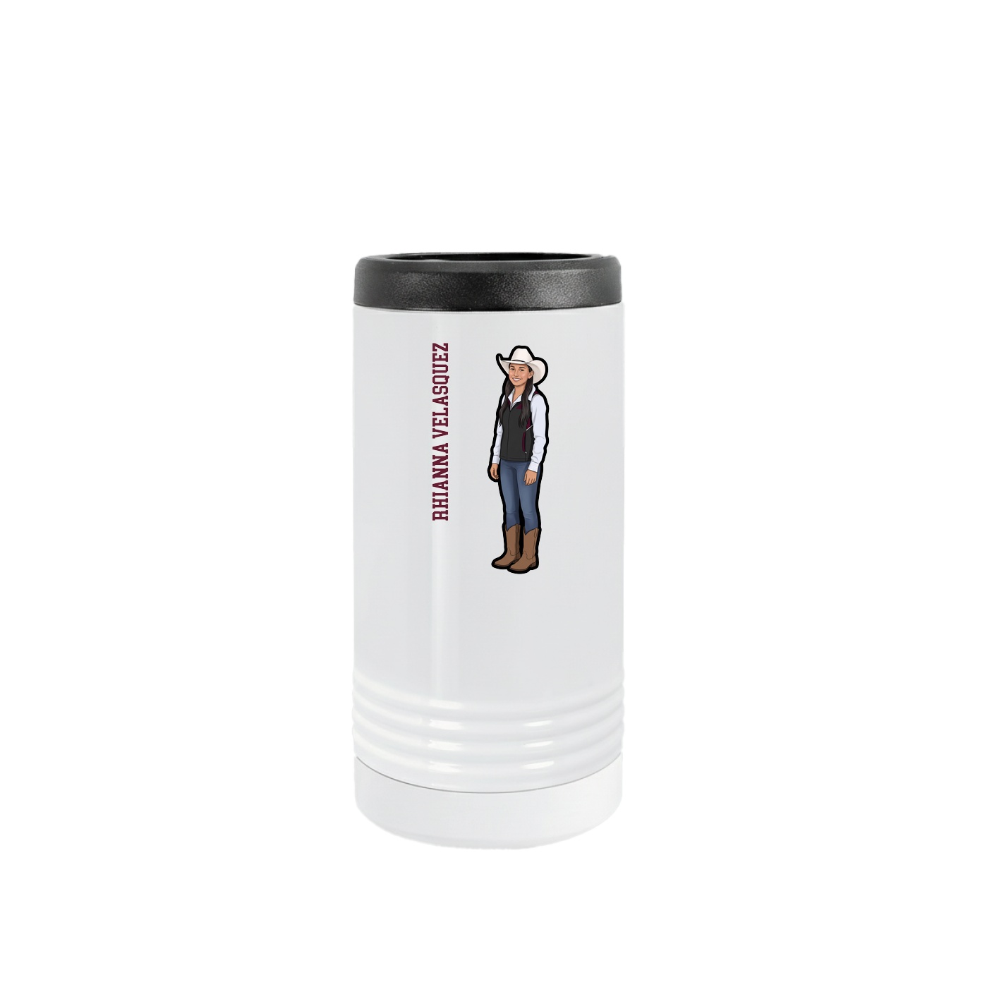 Slim Beverage Holder — Name Vertical in White