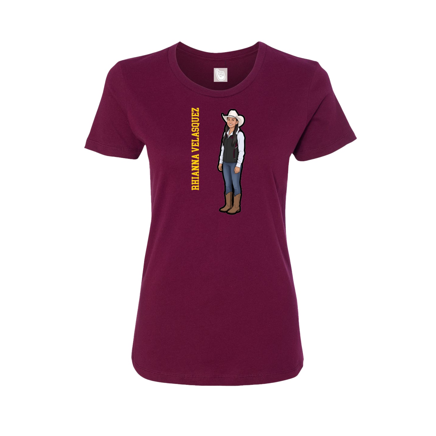 Fitted Women's Tee — Name Vertical in Maroon