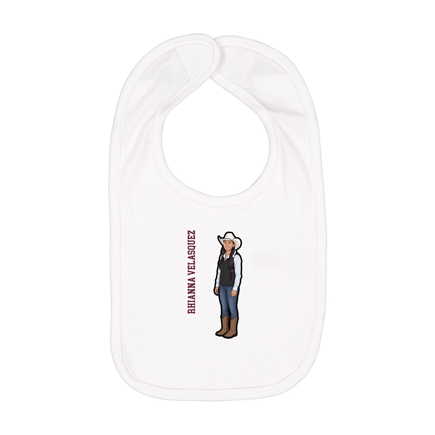Infant Bib — Name Vertical in White