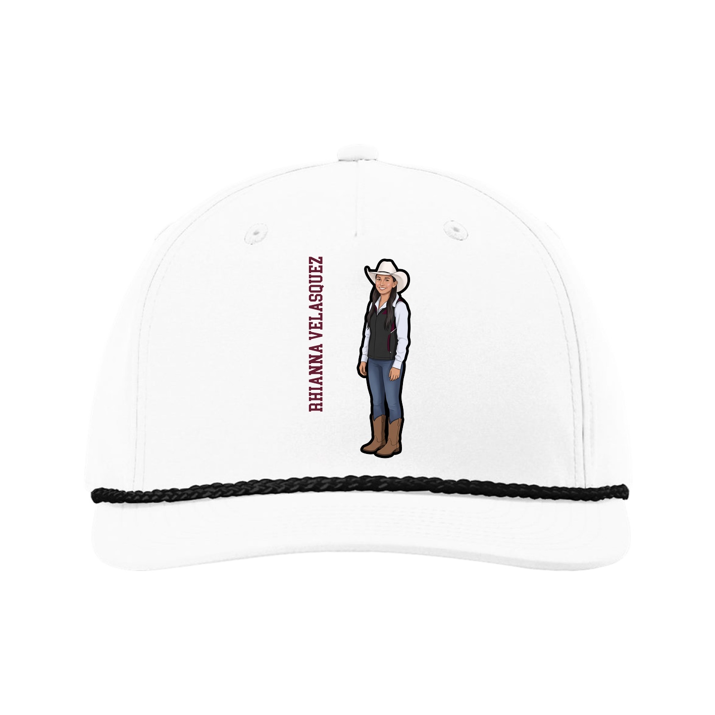 Five-Panel Classic Rope Cap — Name Vertical in White