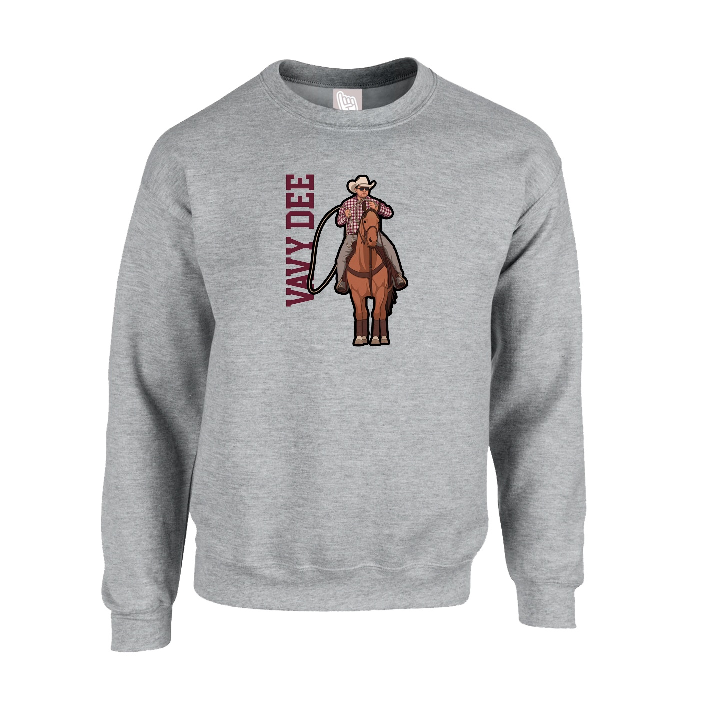 Fleece Crew — Name Vertical in Grey