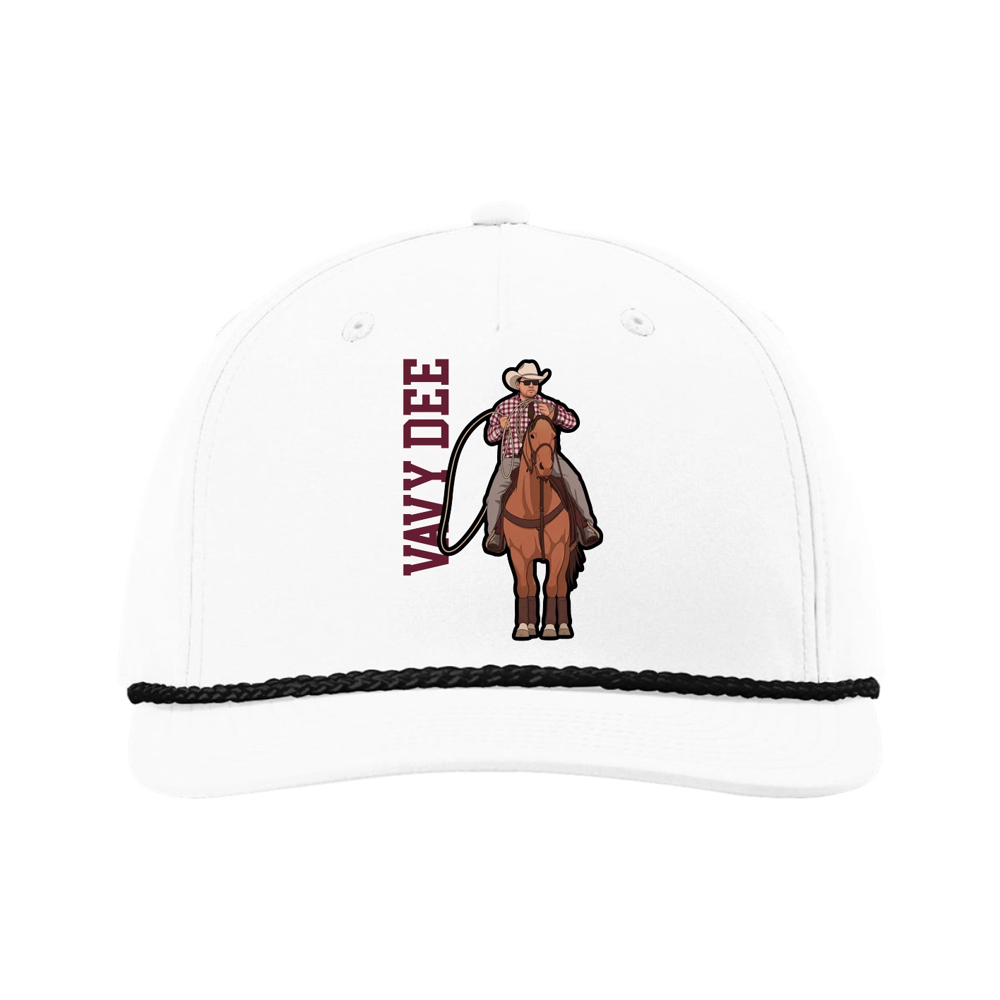 Five-Panel Classic Rope Cap — Name Vertical in White