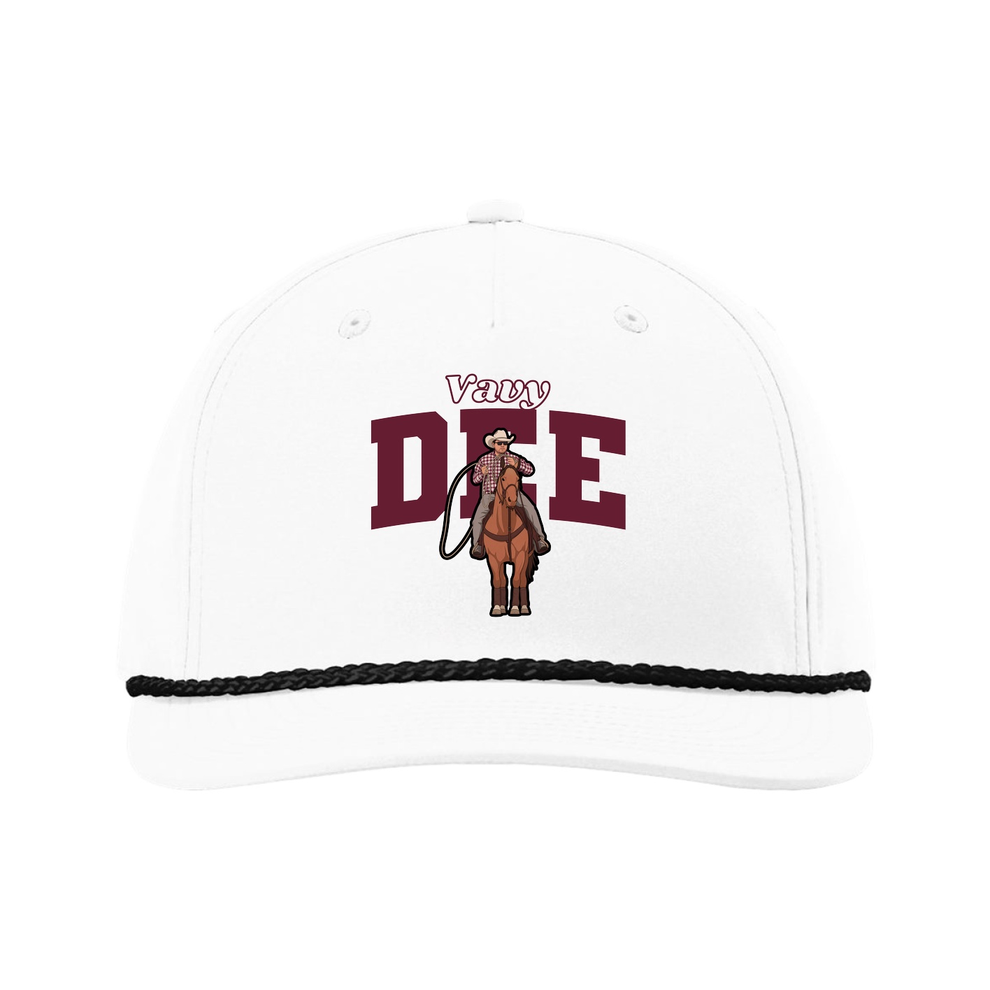 Five-Panel Classic Rope Cap — Name Arch in White