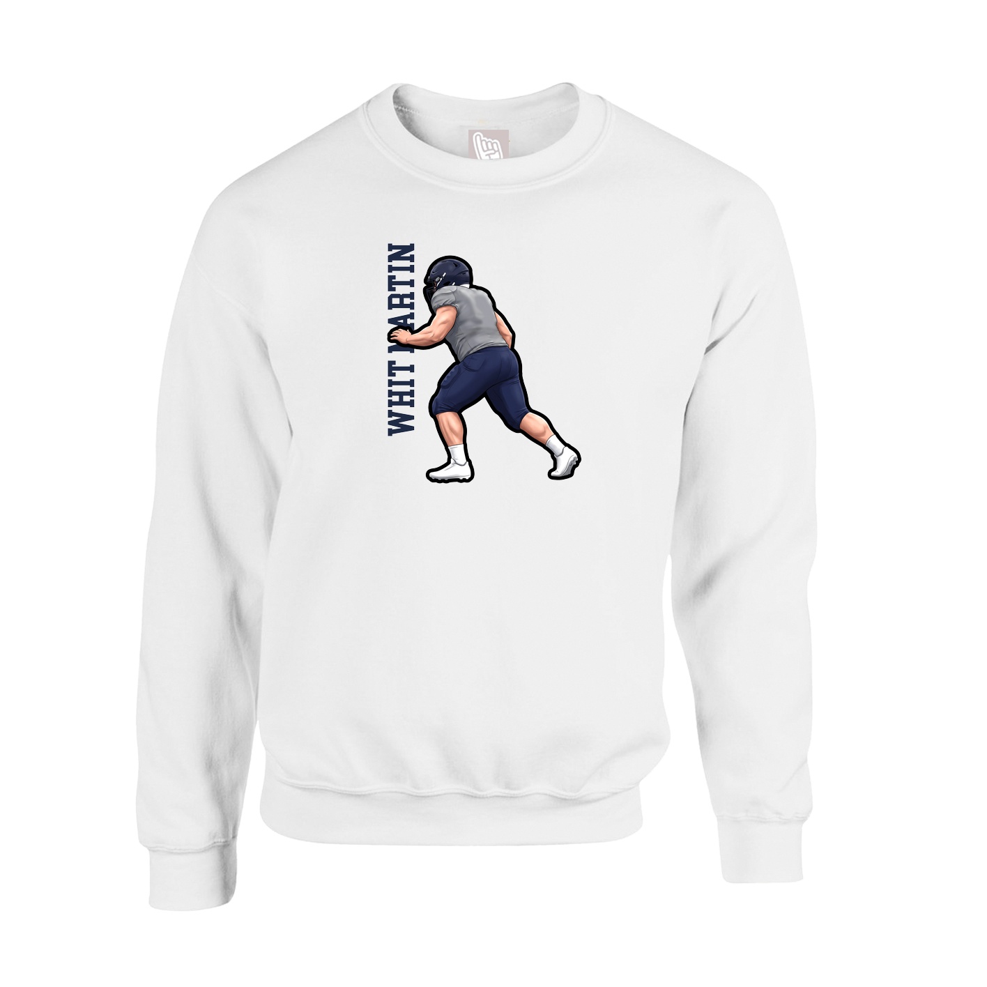 Fleece Crew — Name Vertical in White