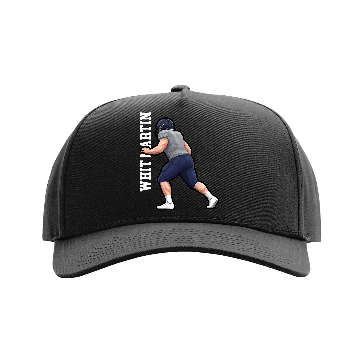 Full Fabric Five-Panel Champ Cap — Name Vertical in Black