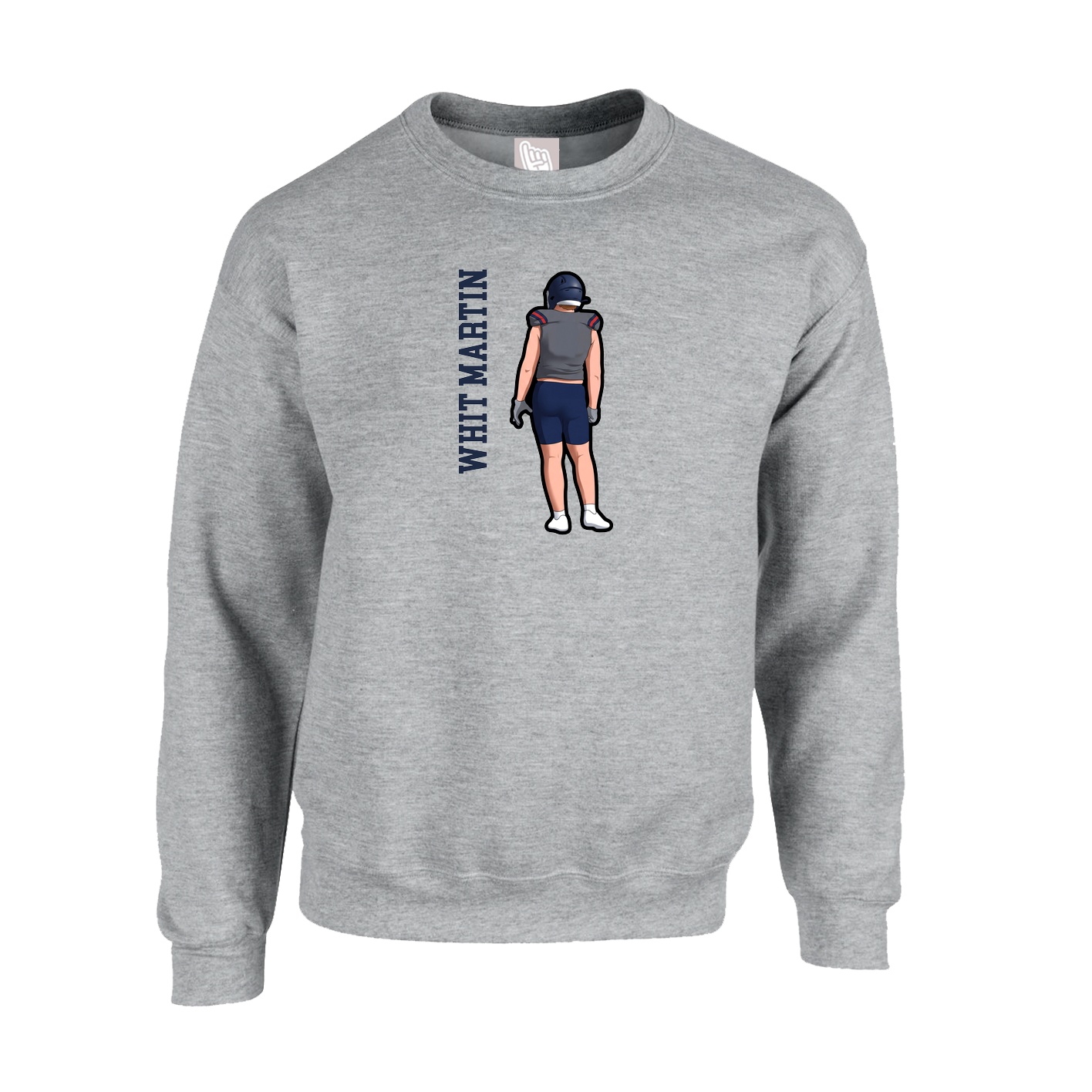 Fleece Crew — Name Vertical in Grey
