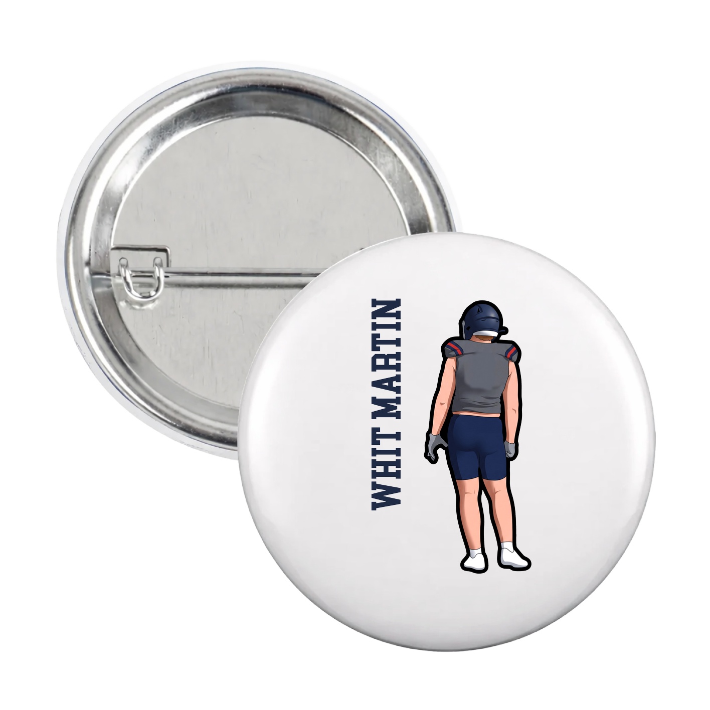 Game Day Button — Name Vertical in White