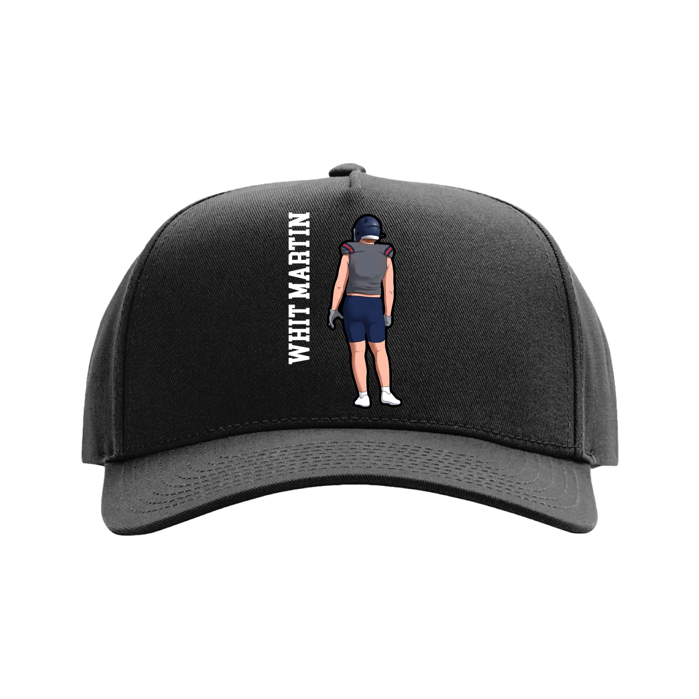 Full Fabric Five-Panel Champ Cap — Name Vertical in Black