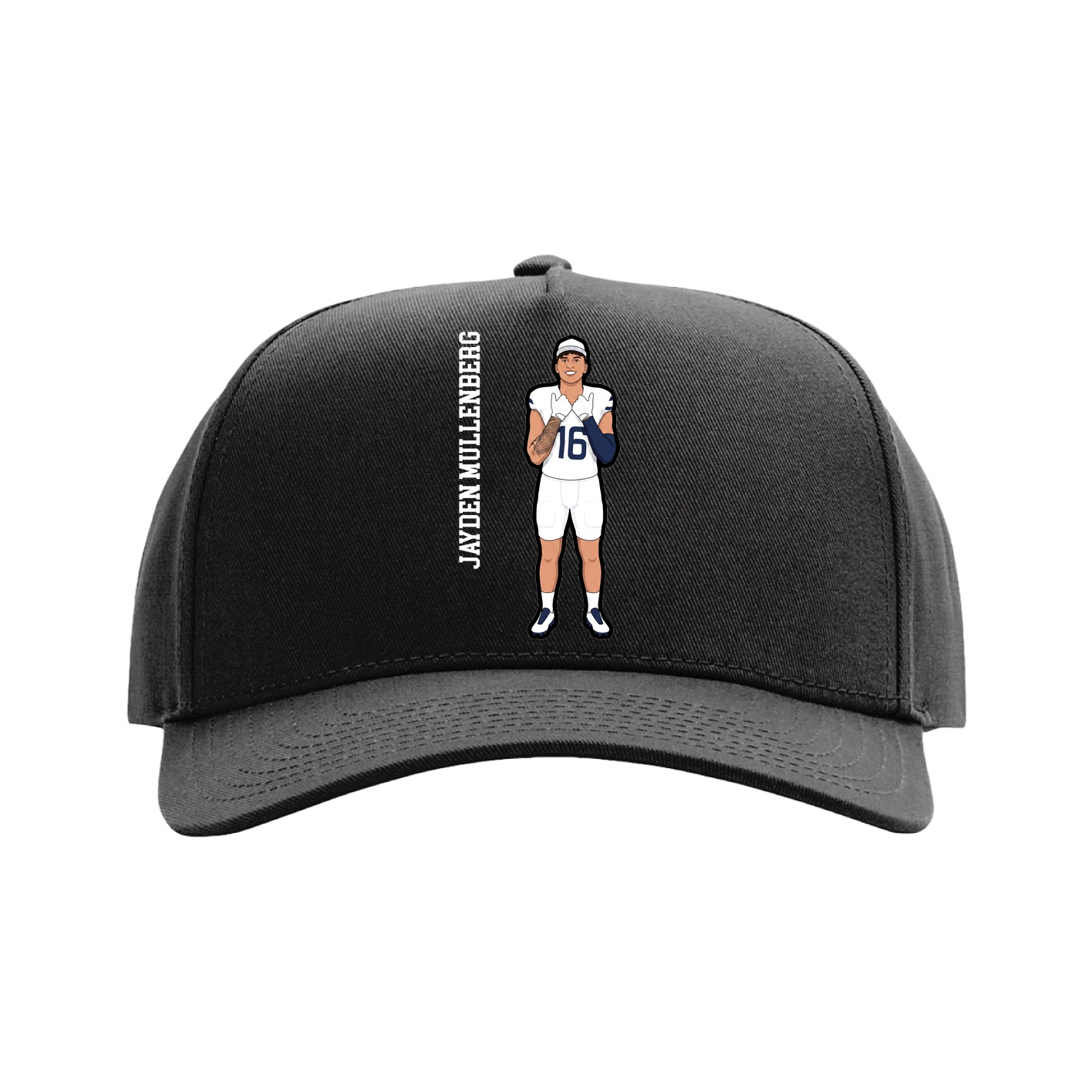 Full Fabric Five-Panel Champ Cap — Name Vertical in Black